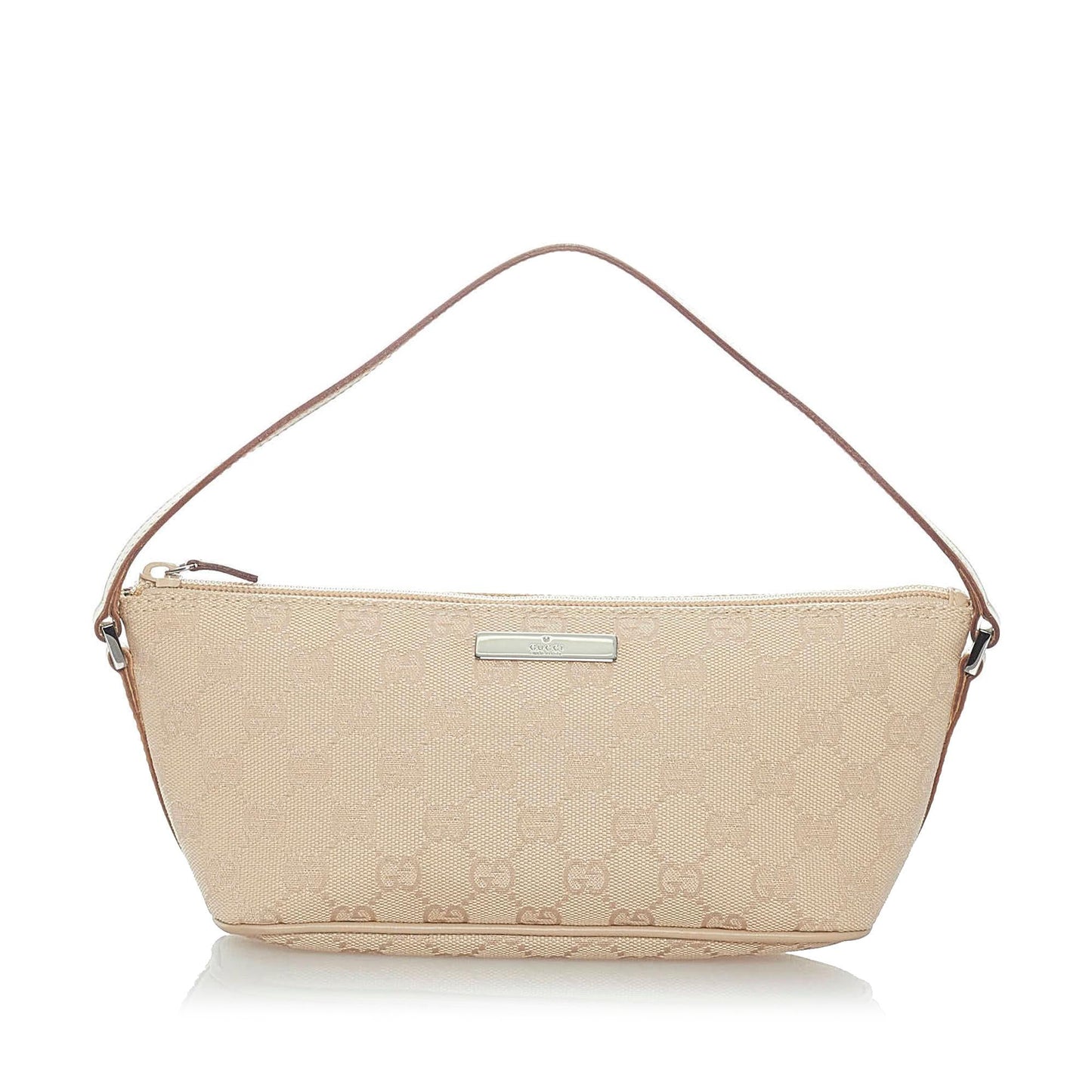 Gucci GG Boat Baguette SHG Canvas Brown Handbag Baguette Shg