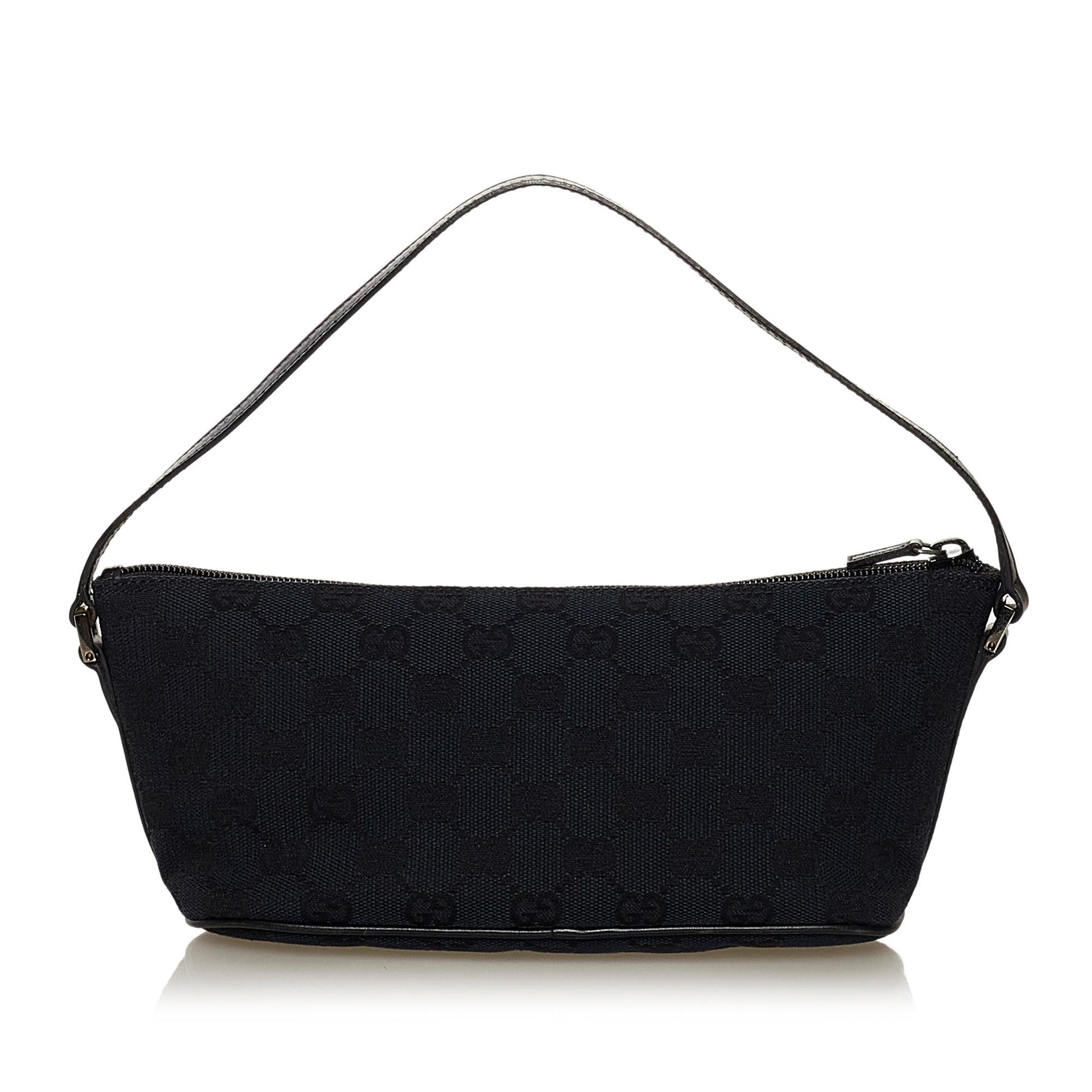 Gucci GG Boat Baguette SHG Canvas Black Handbag Baguette Shg