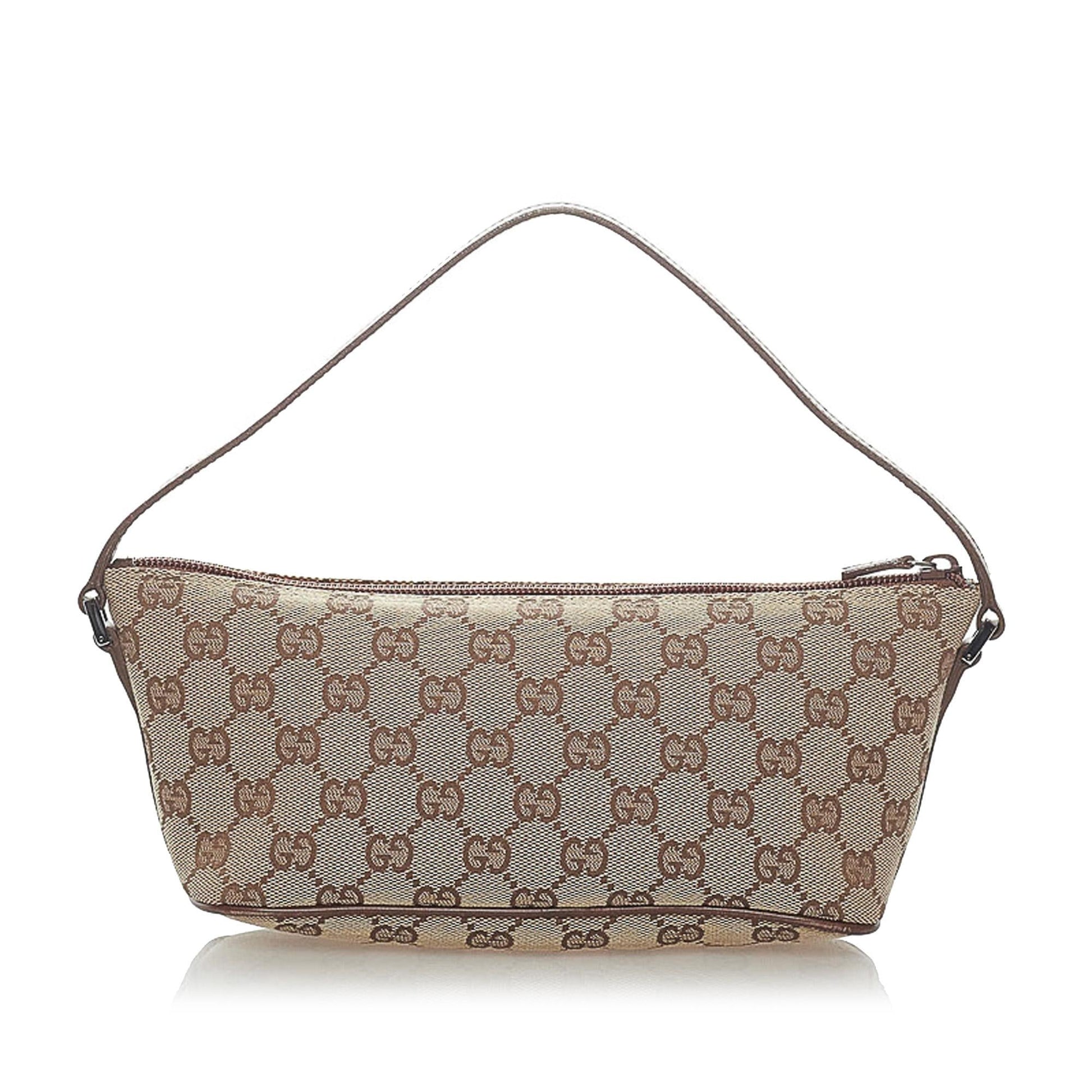Gucci GG Boat Baguette SHG Canvas Brown Handbag 4