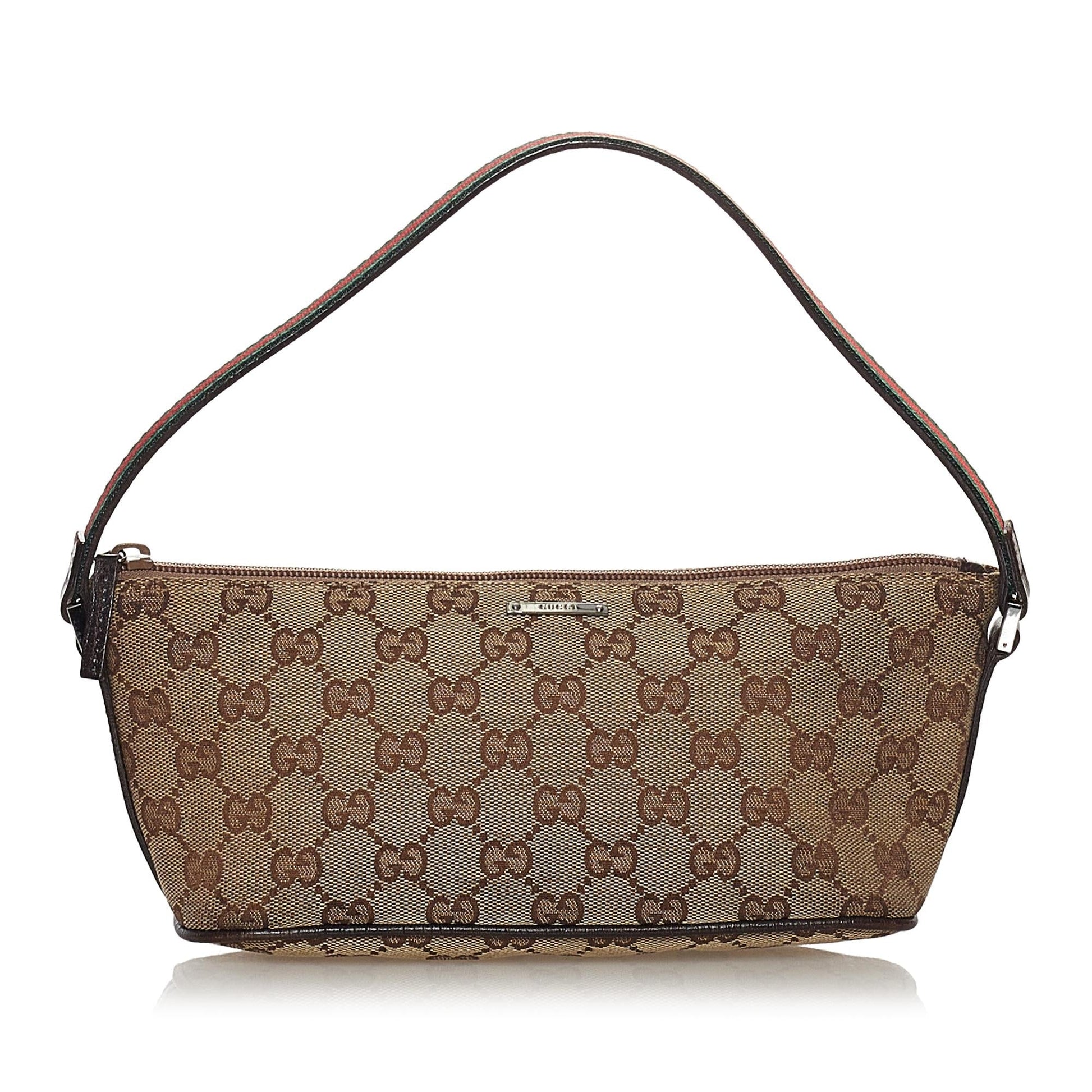 Gucci GG Boat Baguette SHG Canvas Brown Handbag 5