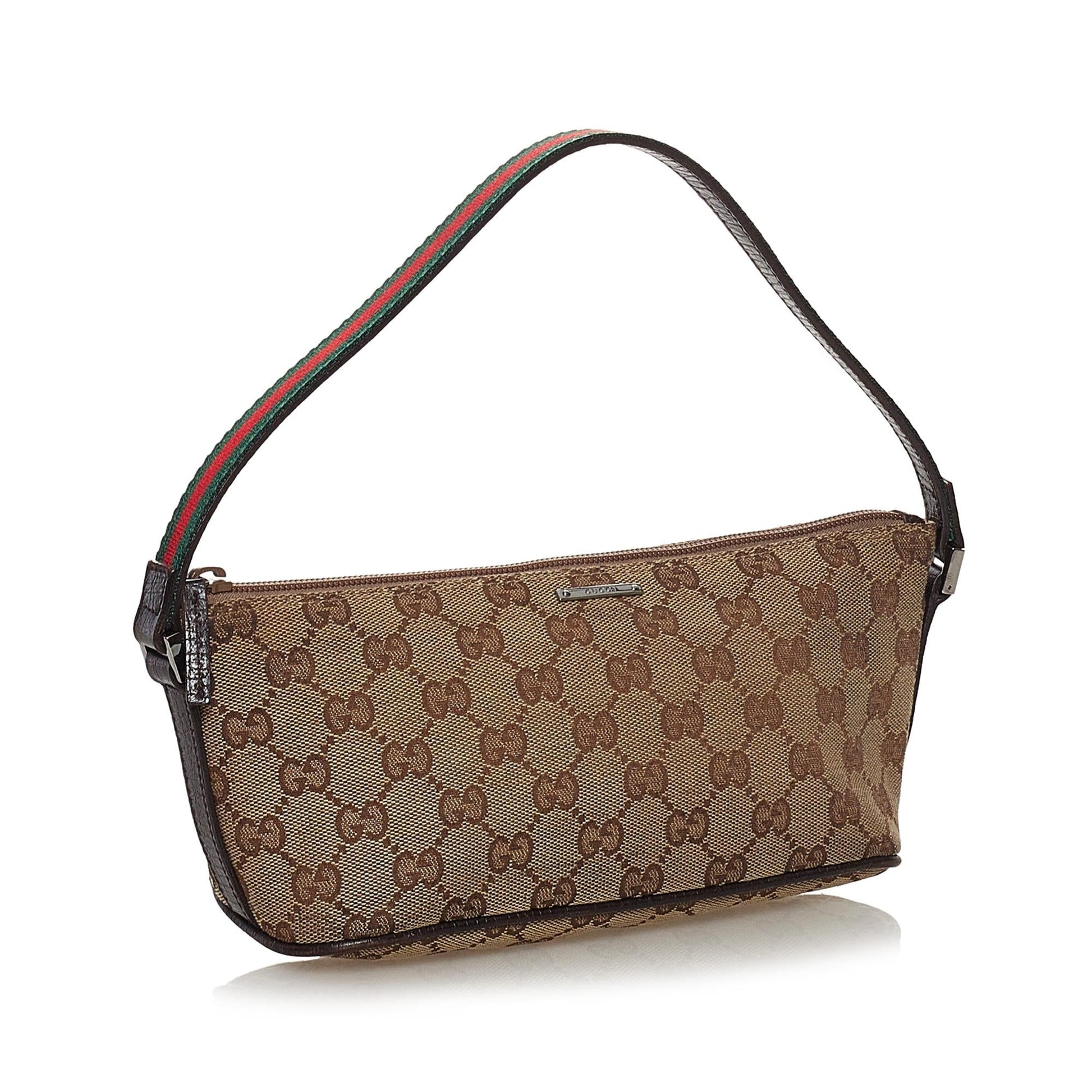 Gucci GG Boat Baguette SHG Canvas Brown Handbag 5