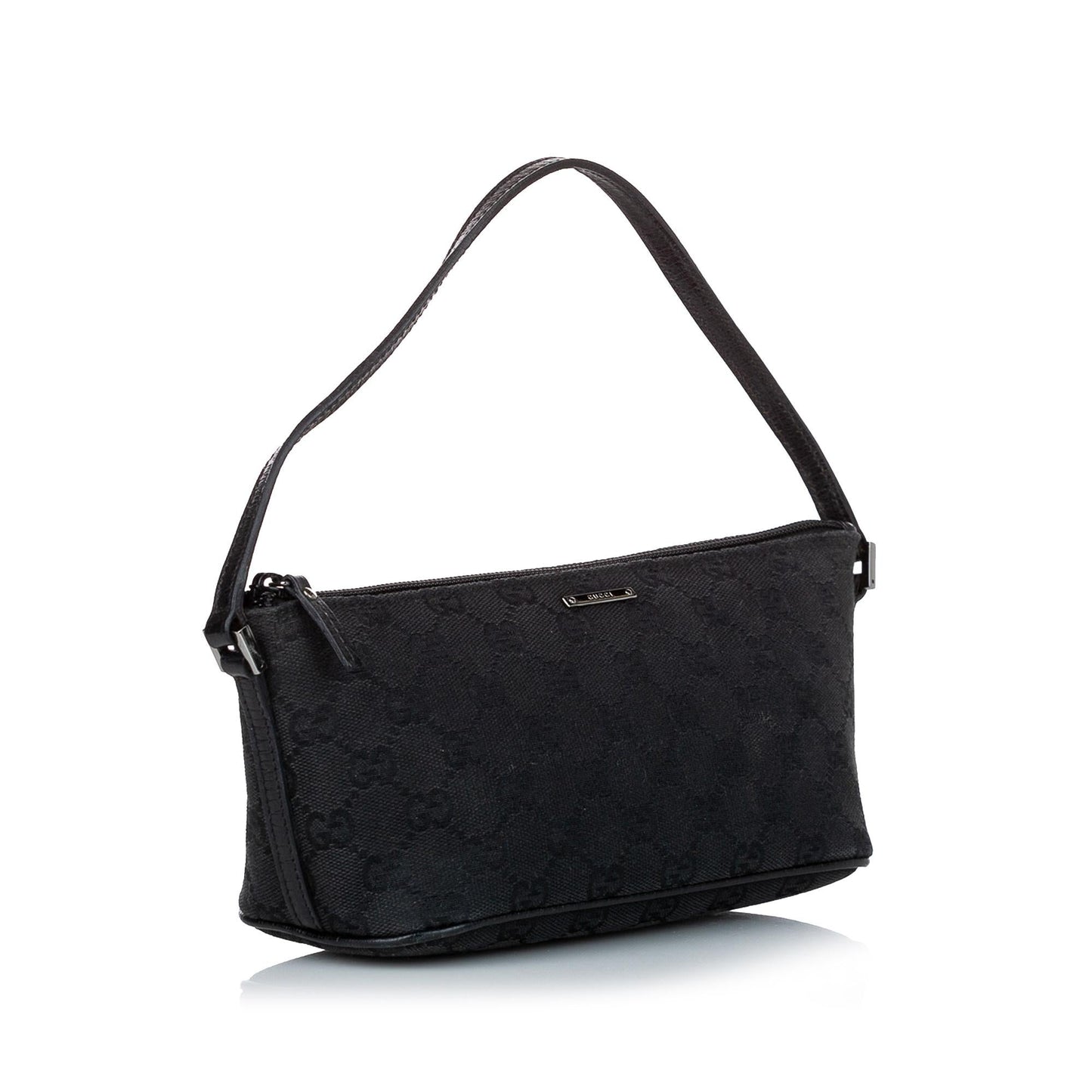 Gucci GG Boat Baguette SHG Canvas Calf Black Handbag