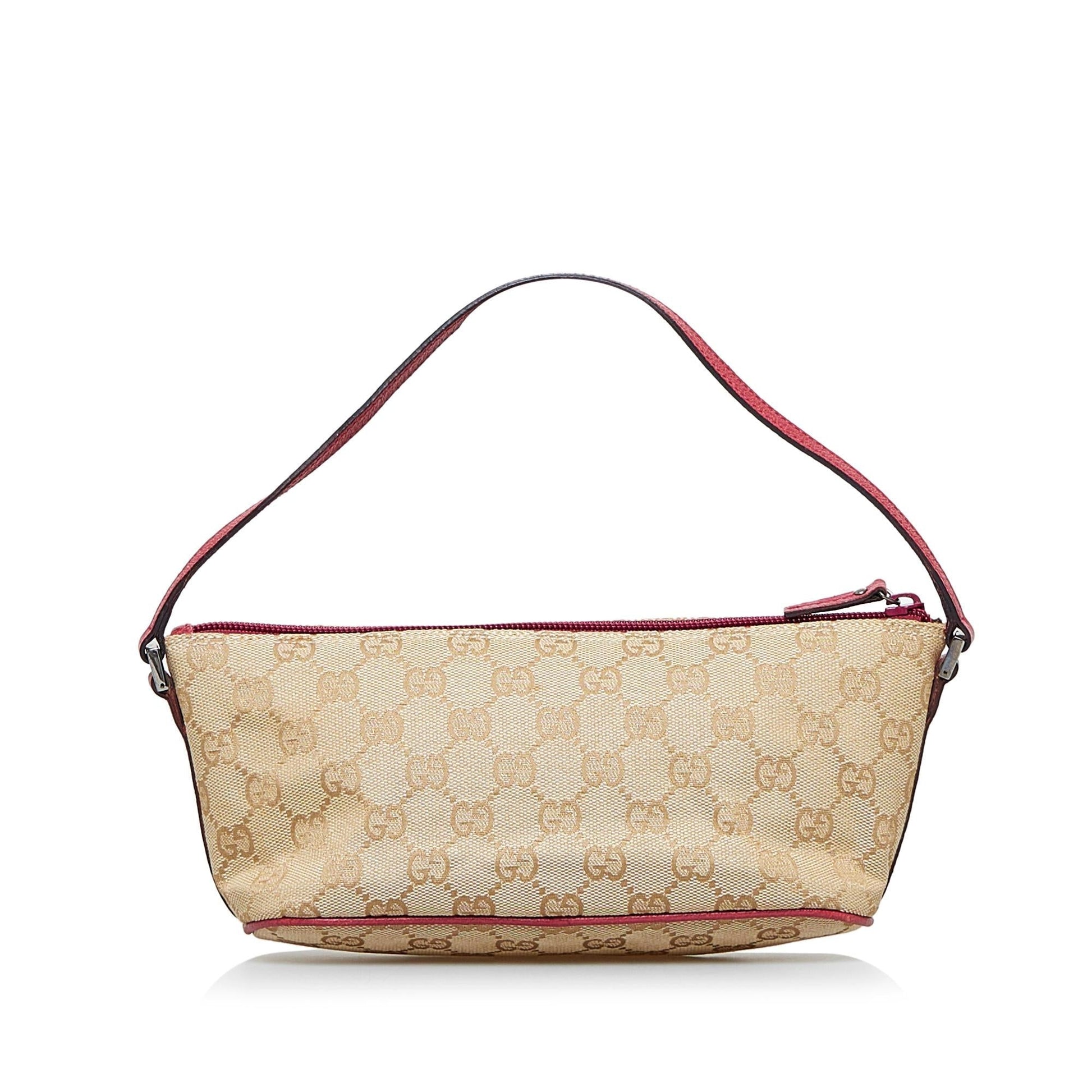 Gucci GG Boat SHG-A772yx Canvas Calf Brown Handbag