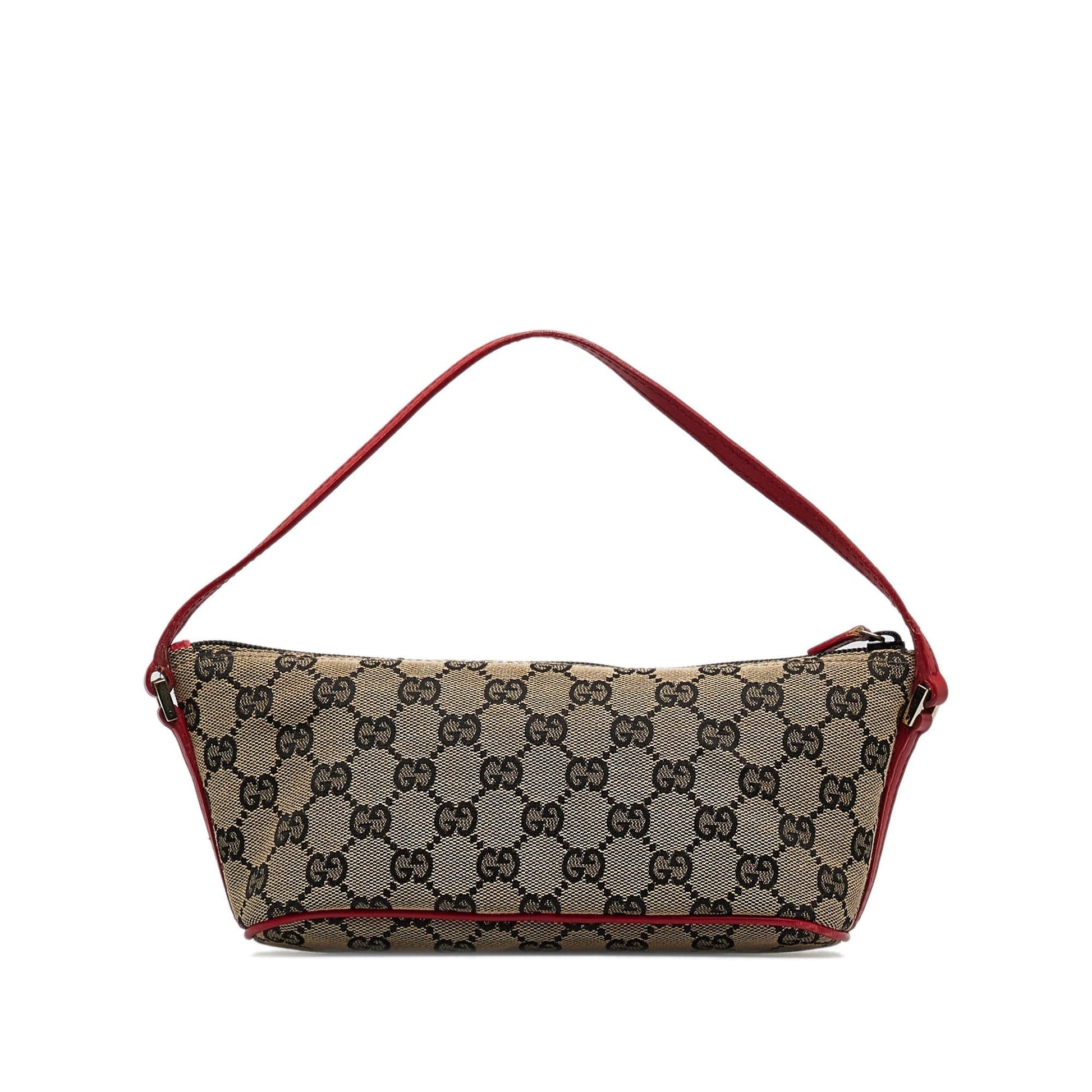 Gucci GG Boat SHG-KVx3ES Canvas Calf Brown Red Handbag
