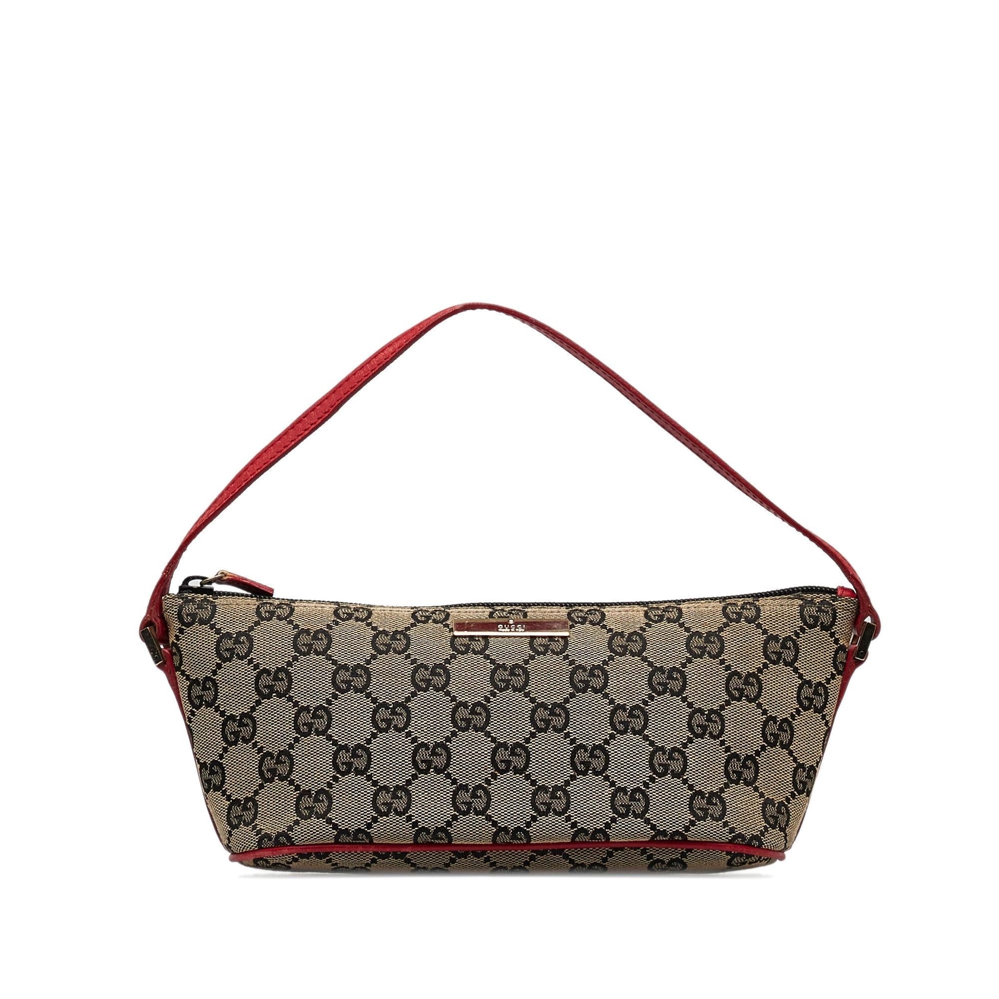 Gucci GG Boat SHG-KVx3ES Canvas Calf Brown Red Handbag
