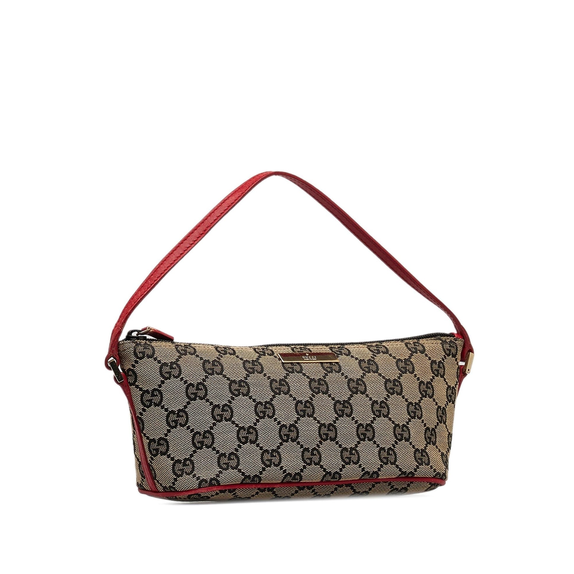Gucci GG Boat SHG-KVx3ES Canvas Calf Brown Red Handbag