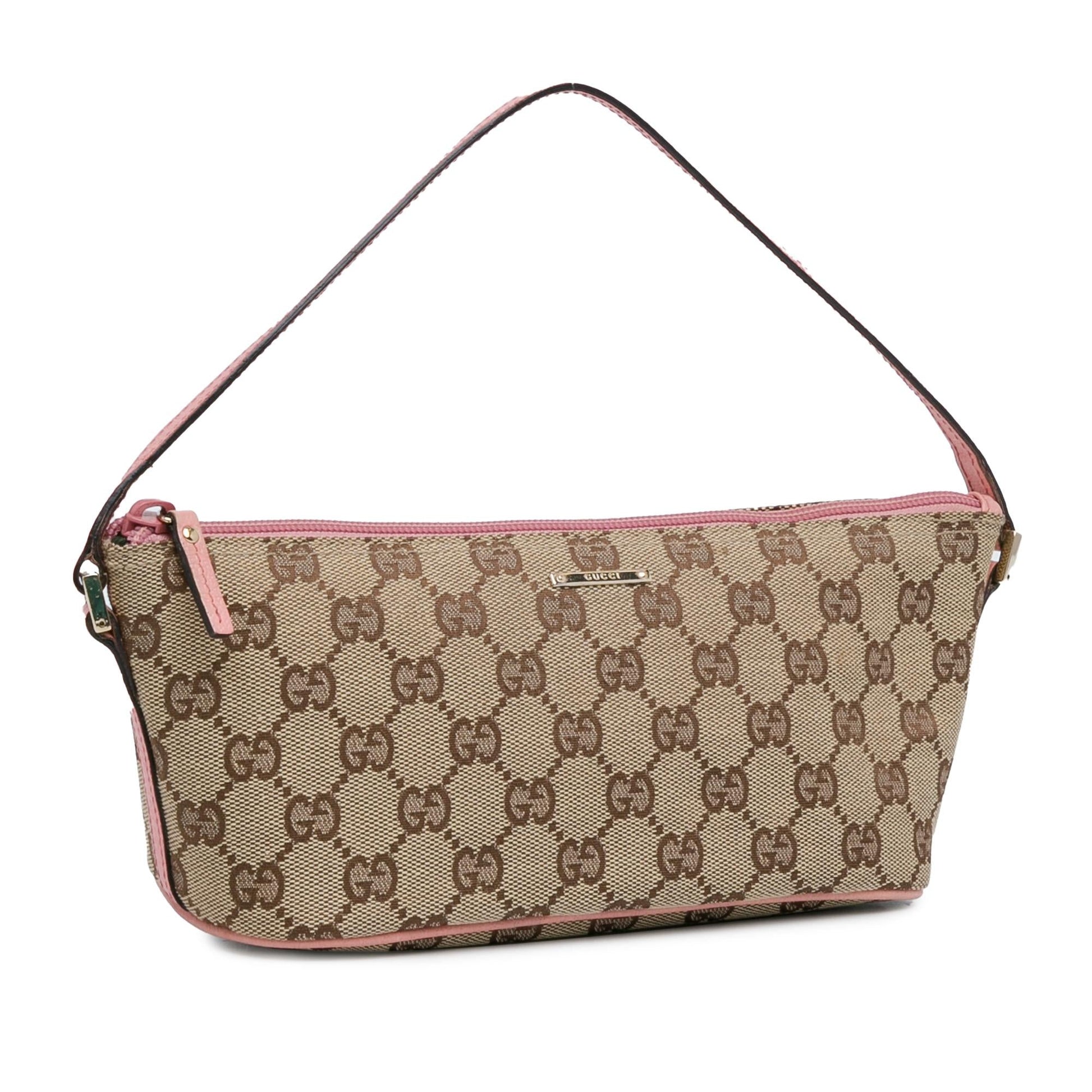 Gucci GG Boat SHG-hIiwhN Canvas Calf Brown Pink Shoulder Bag