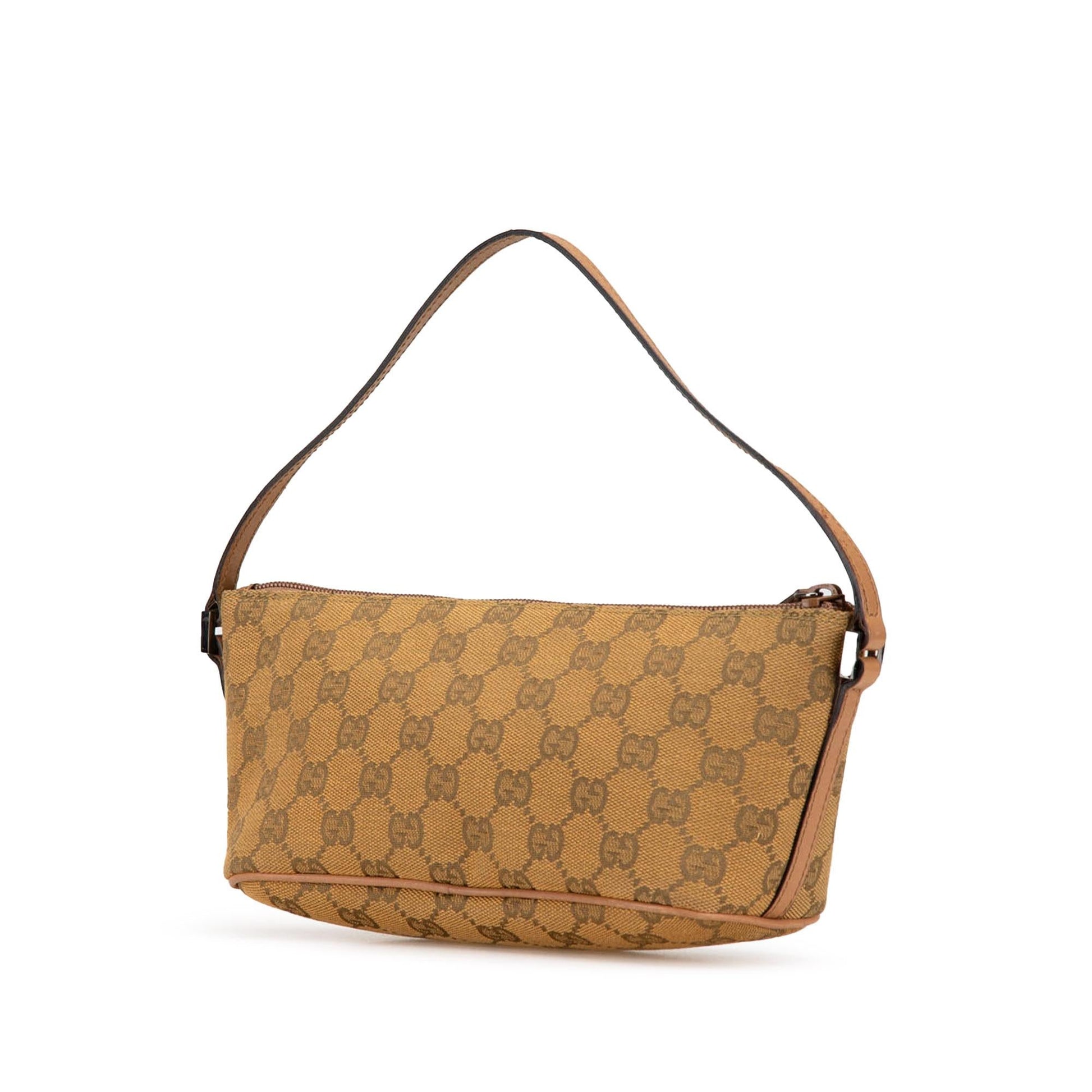 Gucci GG Boat Canvas Calf Brown Pink Shoulder Bag