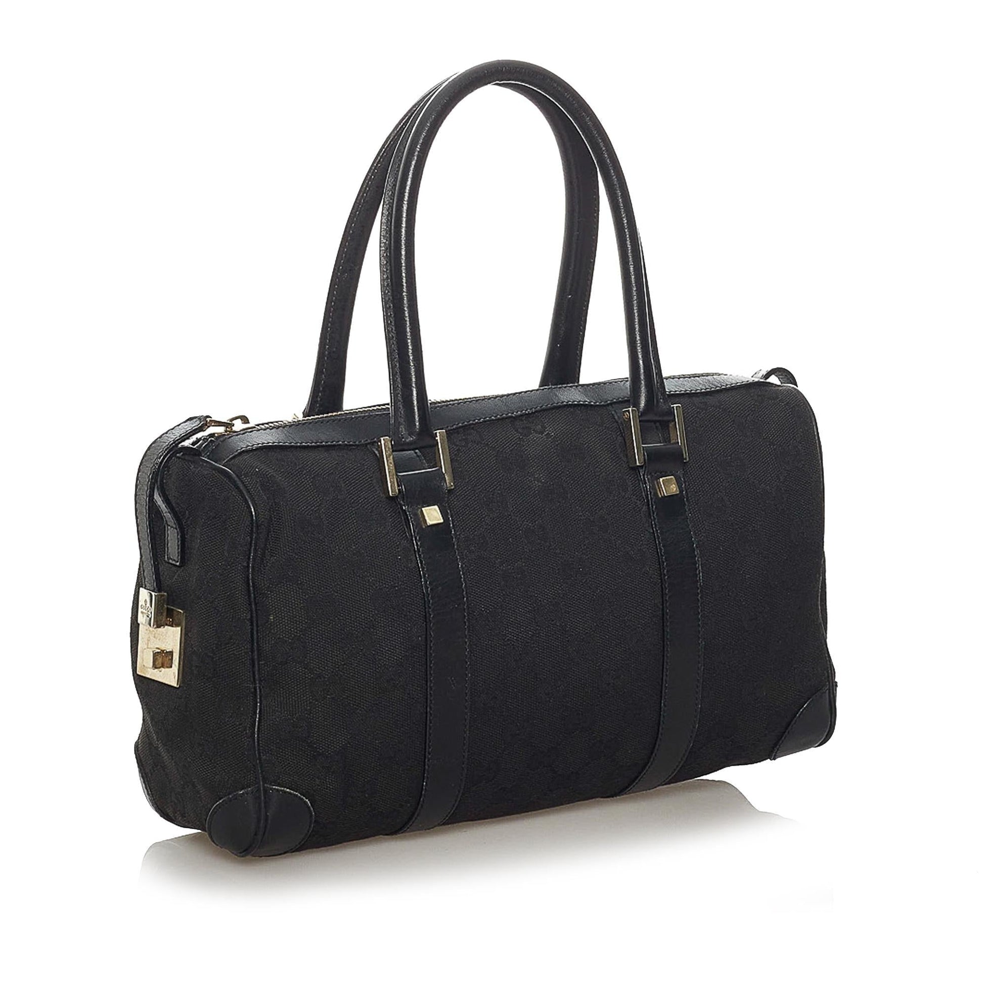 Gucci GG Boston SHG Canvas Calf Black Satchel Bag