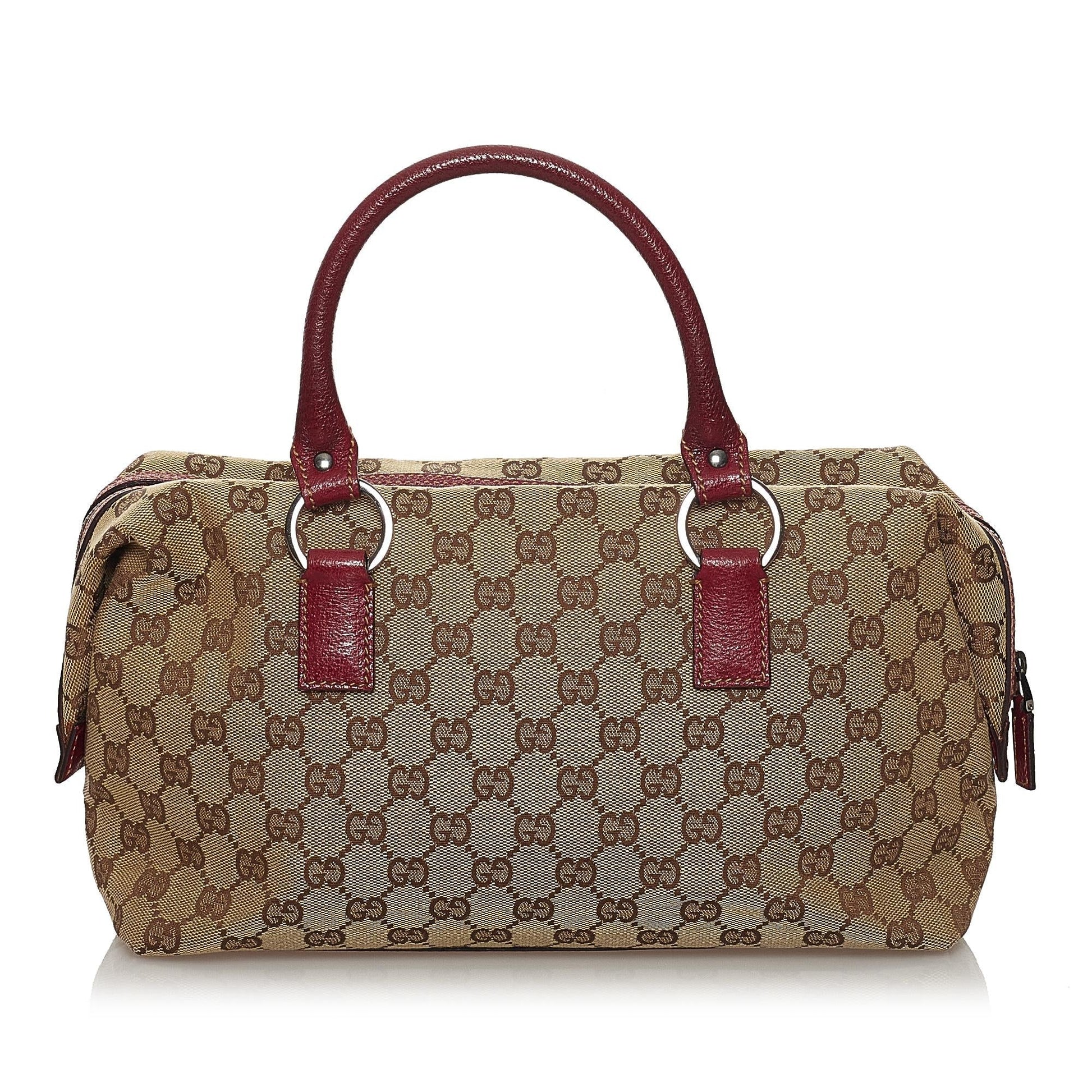 Gucci GG Boston SHG Canvas Brown Red Satchel Bag