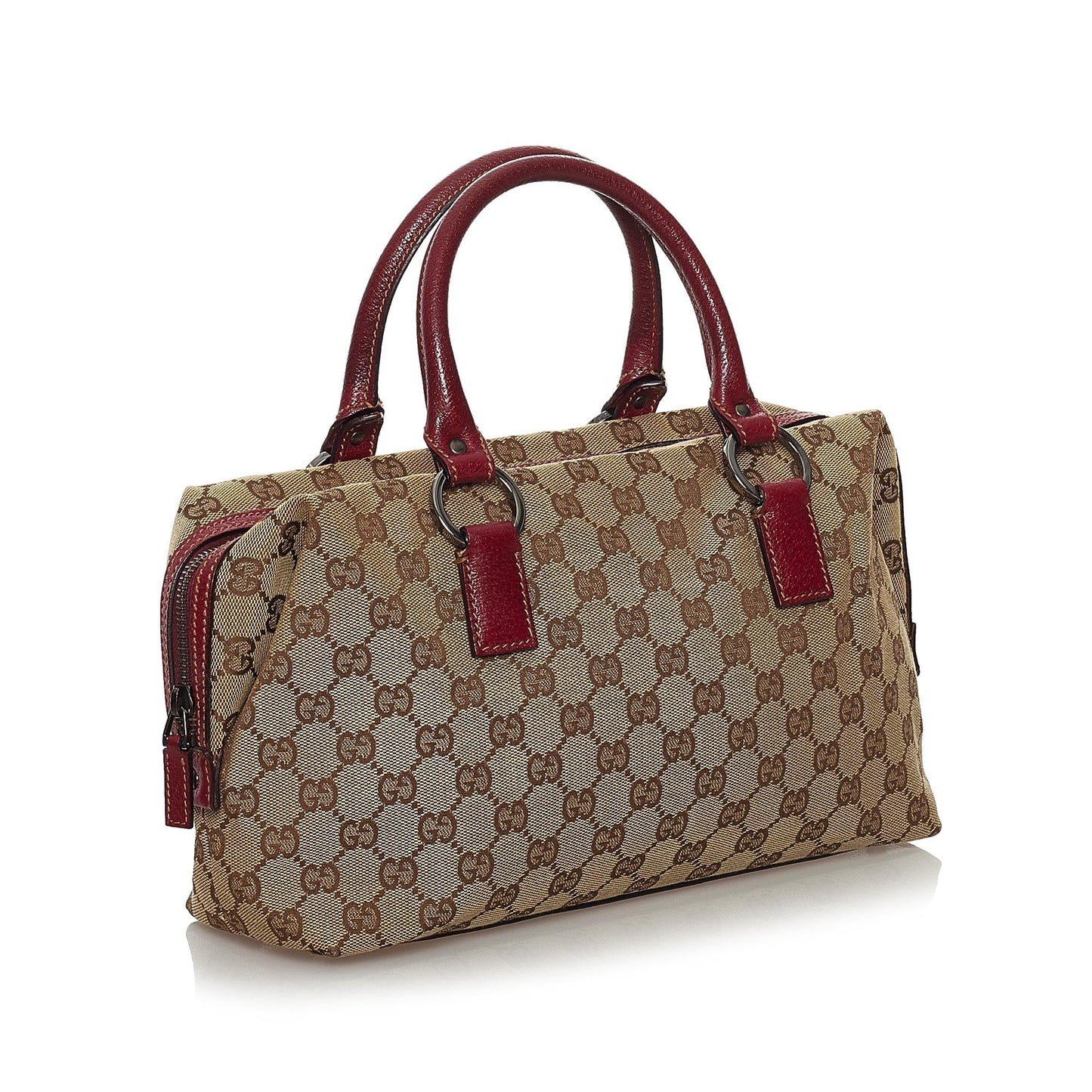 Gucci GG Boston SHG Canvas Brown Red Satchel Bag