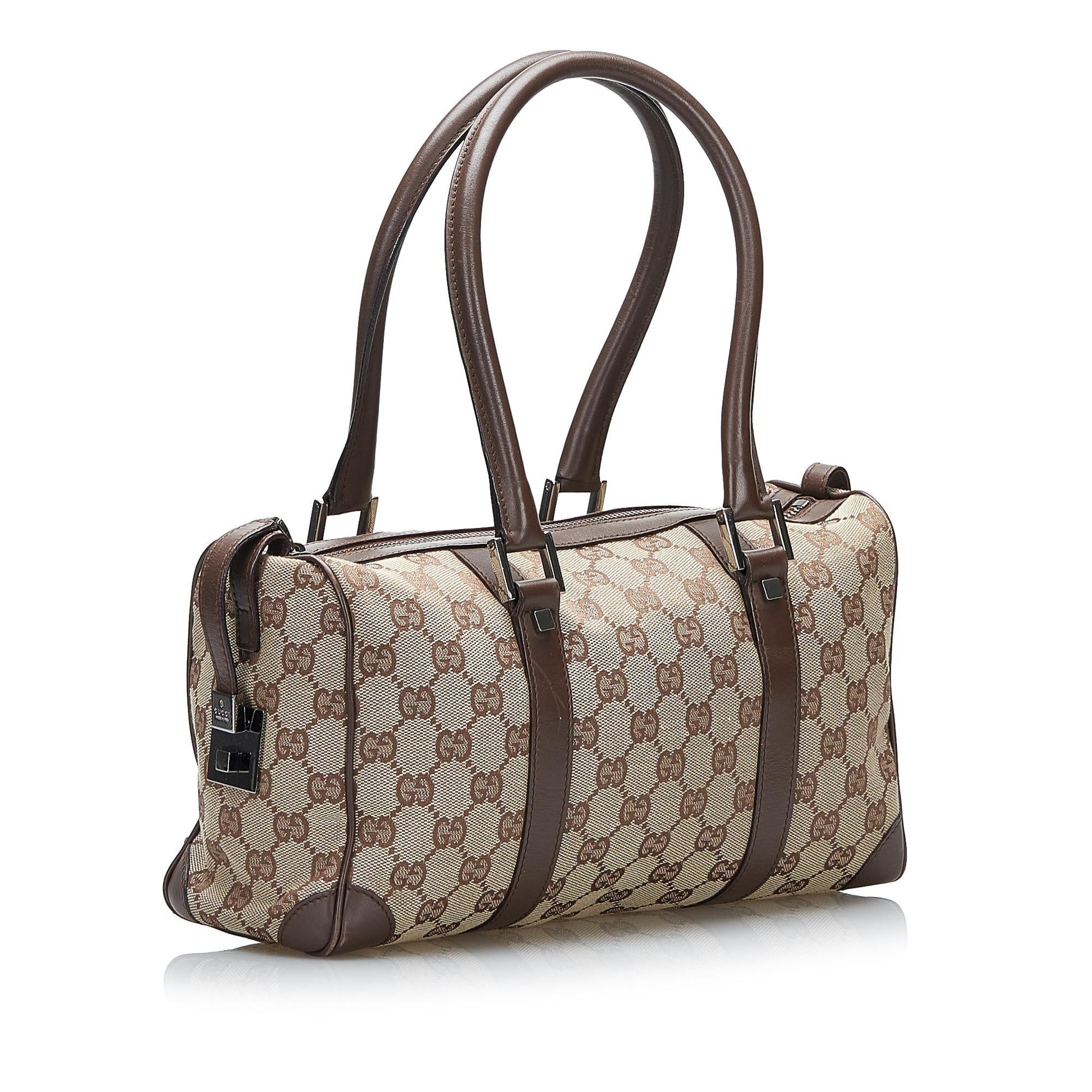 Gucci GG Boston SHG-Q90qeq Canvas Calf Brown Satchel Bag