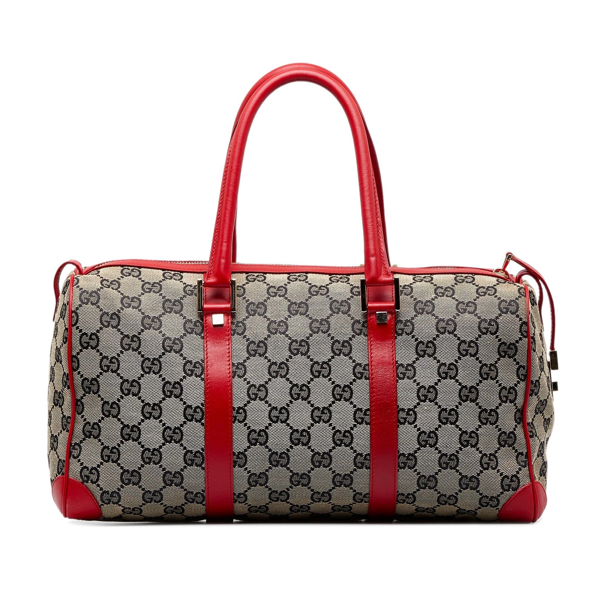 Gucci GG Boston SHG-OKnHH0 Canvas Calf Red Grey Satchel Bag