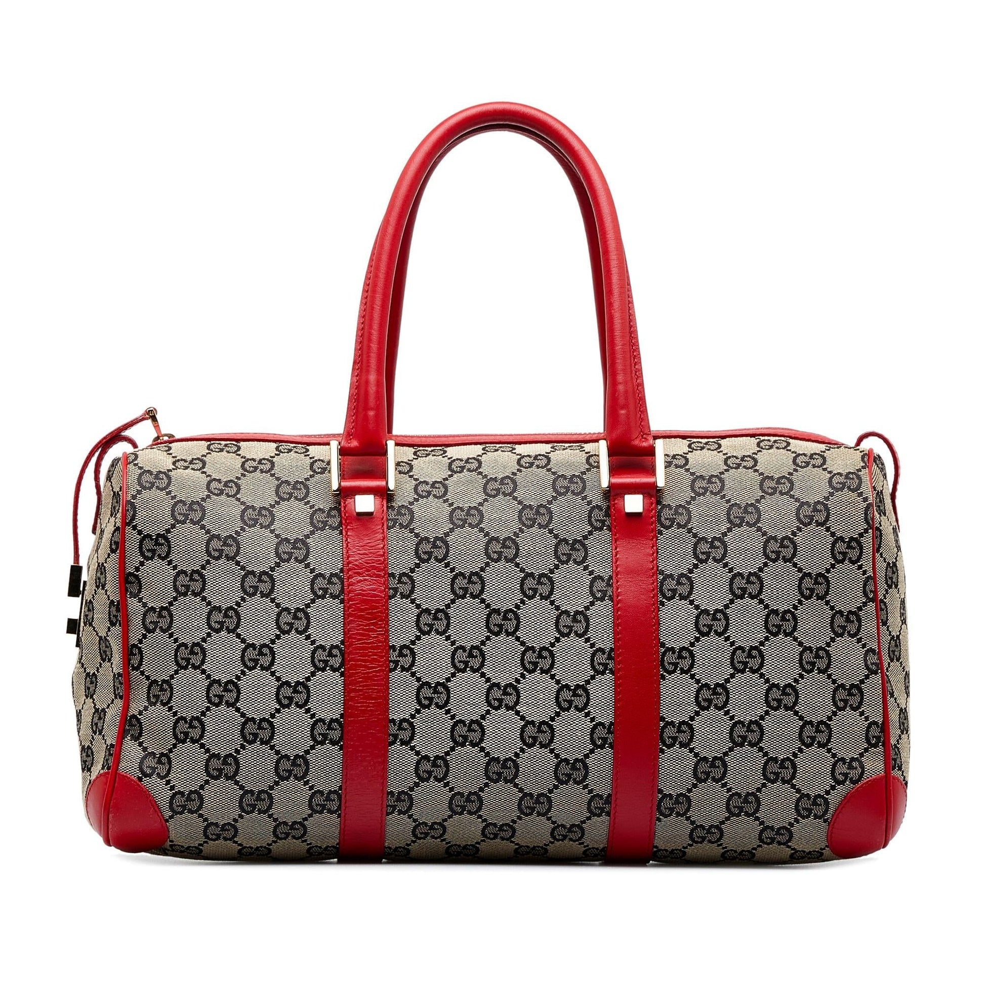 Gucci GG Boston SHG-OKnHH0 Canvas Calf Red Grey Satchel Bag