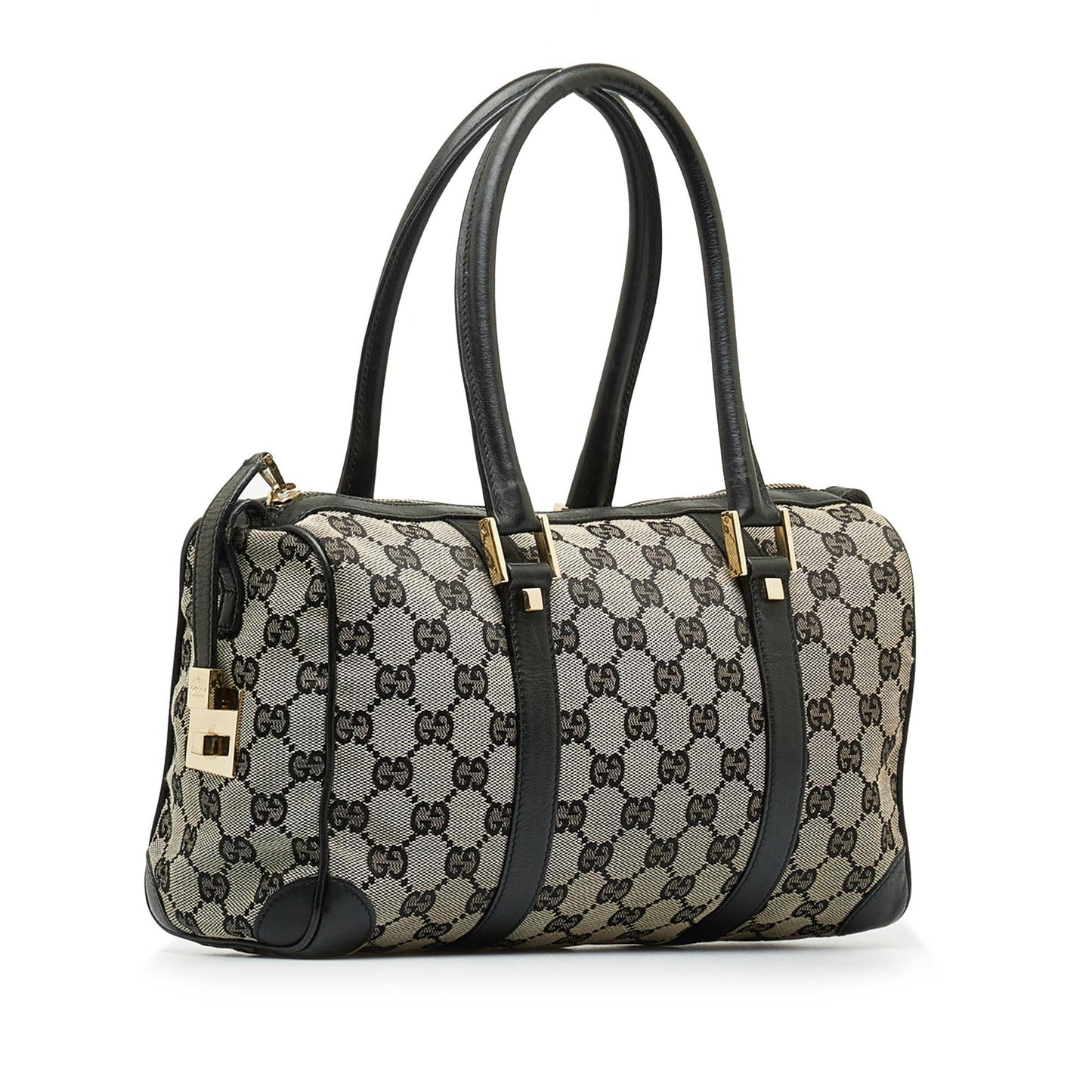 Gucci GG Boston SHG-l522aR Canvas Calf Black Grey Satchel Bag