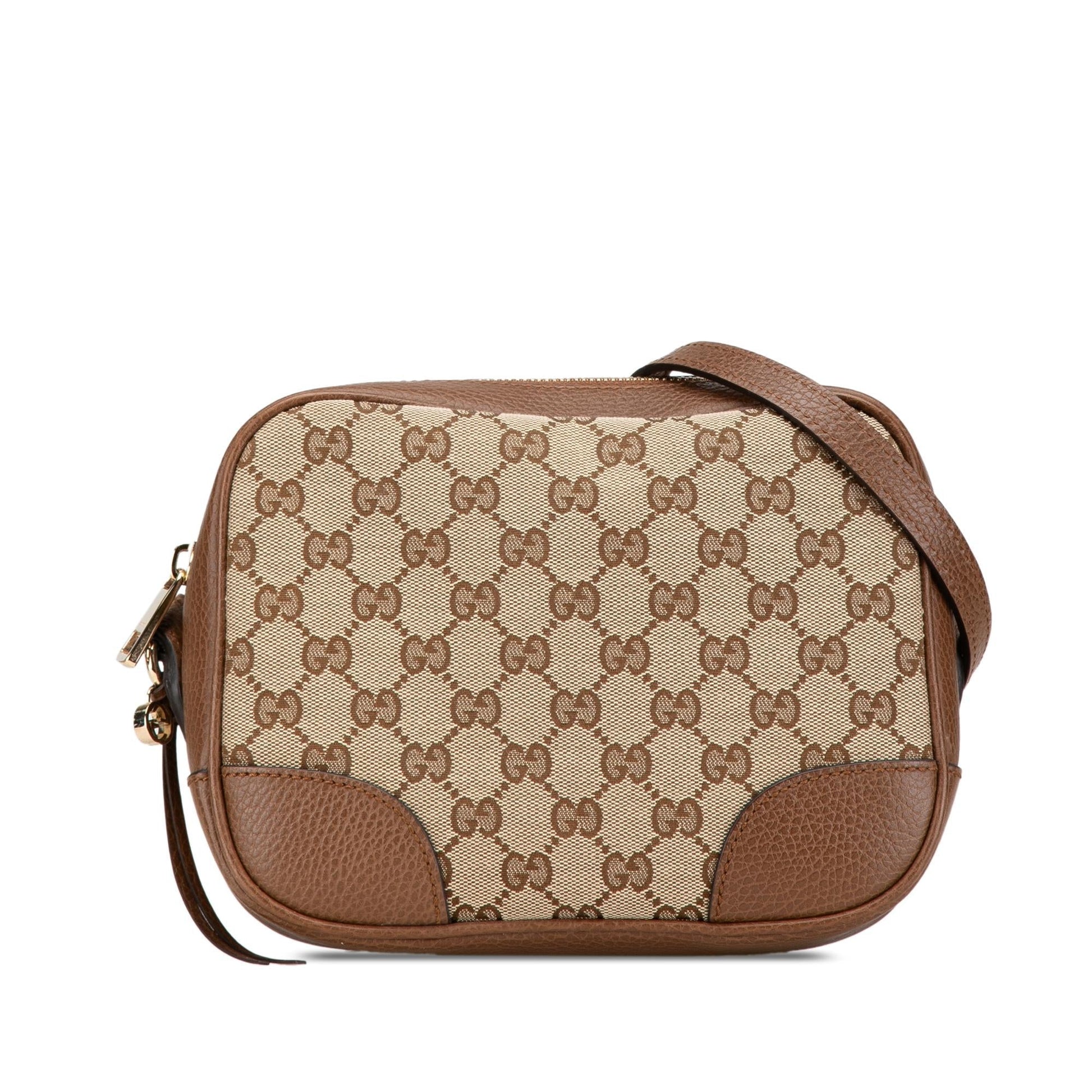 Gucci GG Bree Canvas Calf Brown Crossbody Bag Shg A74R5D