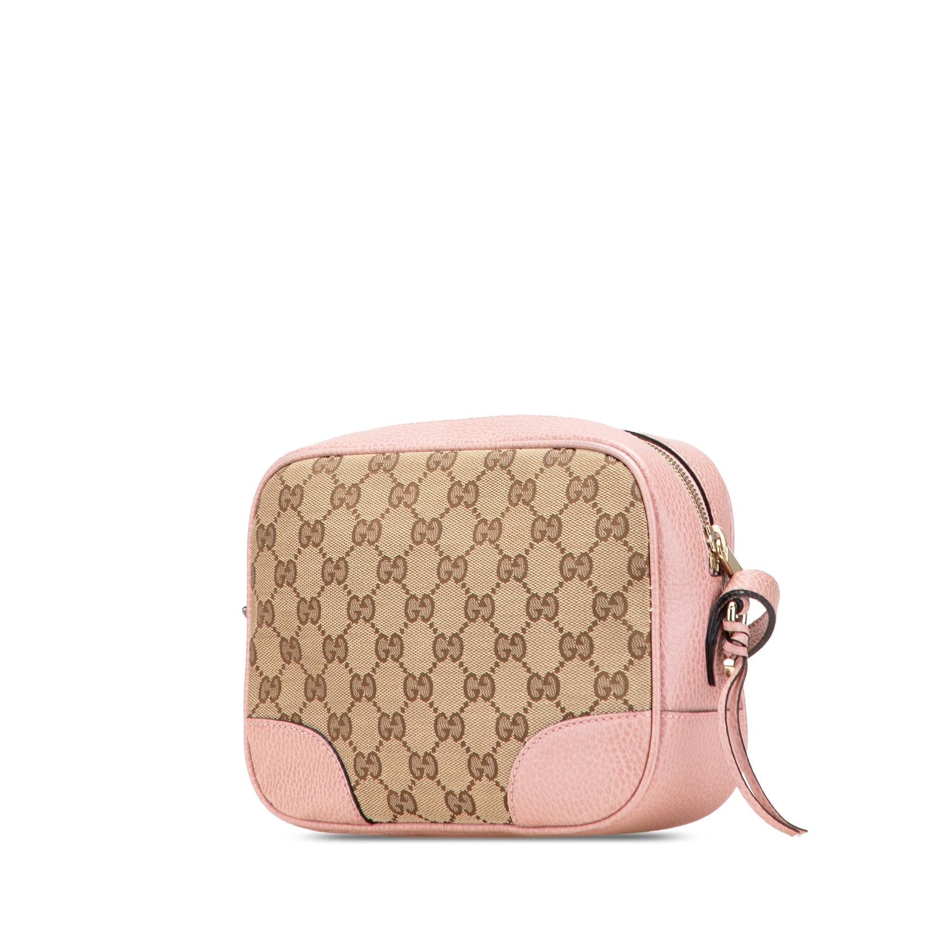 Gucci GG Bree Canvas Calf Brown Pink Crossbody Bag