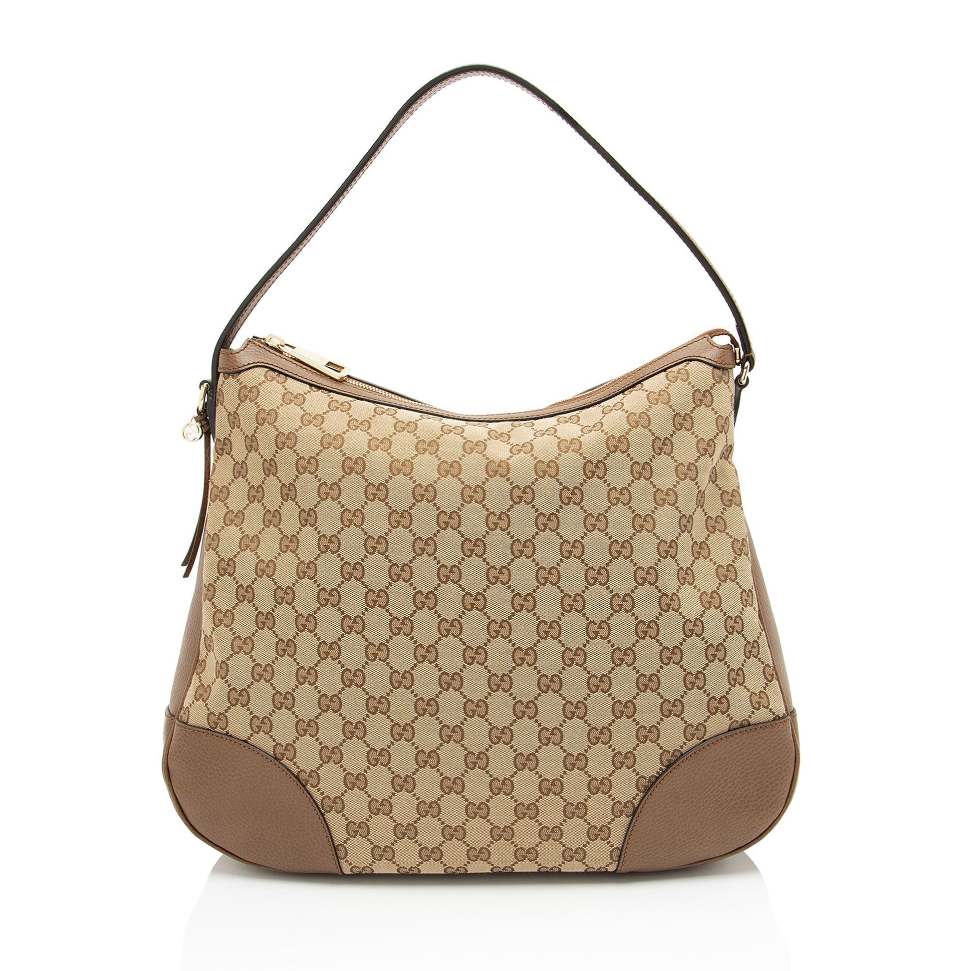 Gucci GG Bree Leather Canvas Brown Large Shoulder Bag