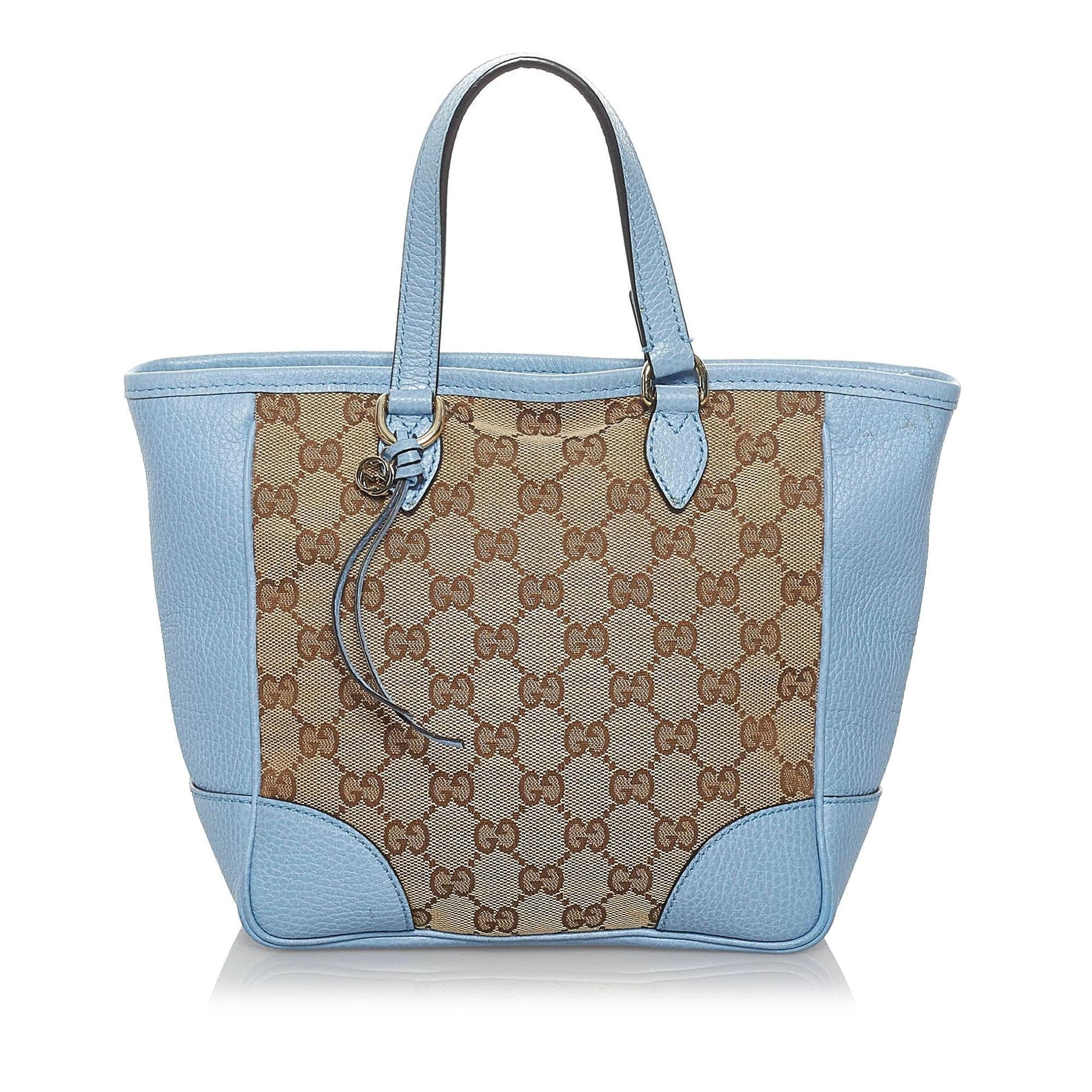 Gucci GG Bree SHG Leather Canvas Brown Blue Satchel Bag