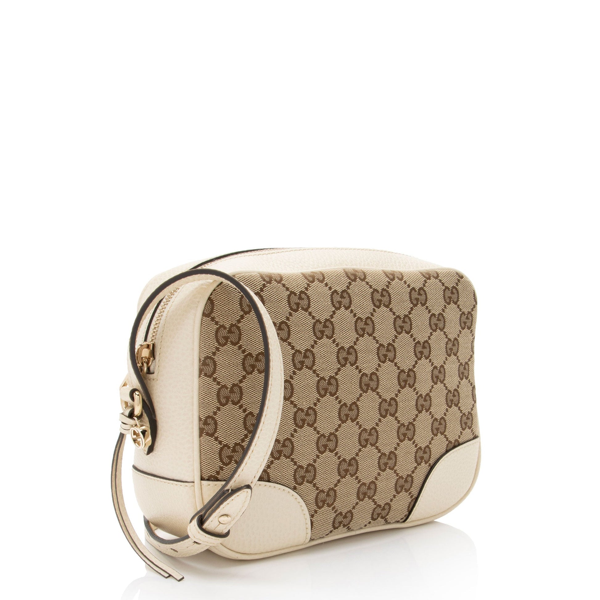Gucci GG Bree Messenger Leather Canvas Brown Beige Shoulder Bag