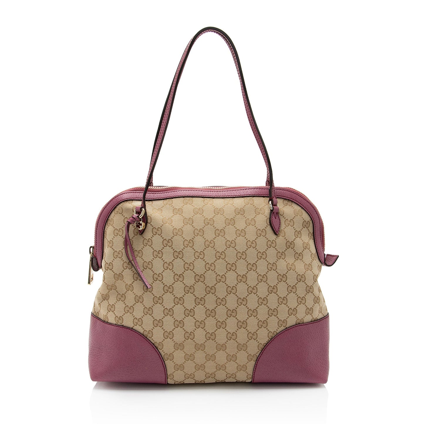 Gucci GG Bree SHF-XhboVD Leather Canvas Beige Pink Shoulder Bag