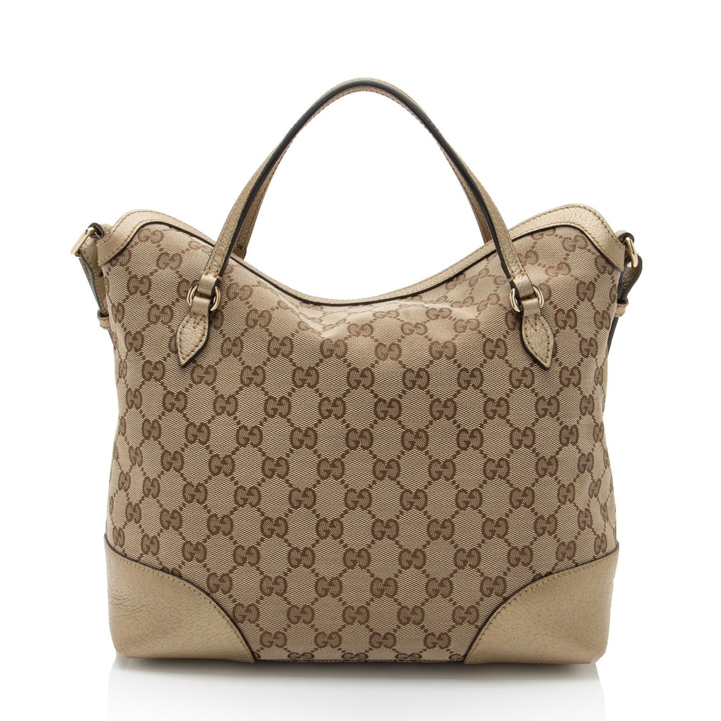 Gucci GG Bree SHF-9TFhBr Leather Canvas Beige Gold Tote Bag