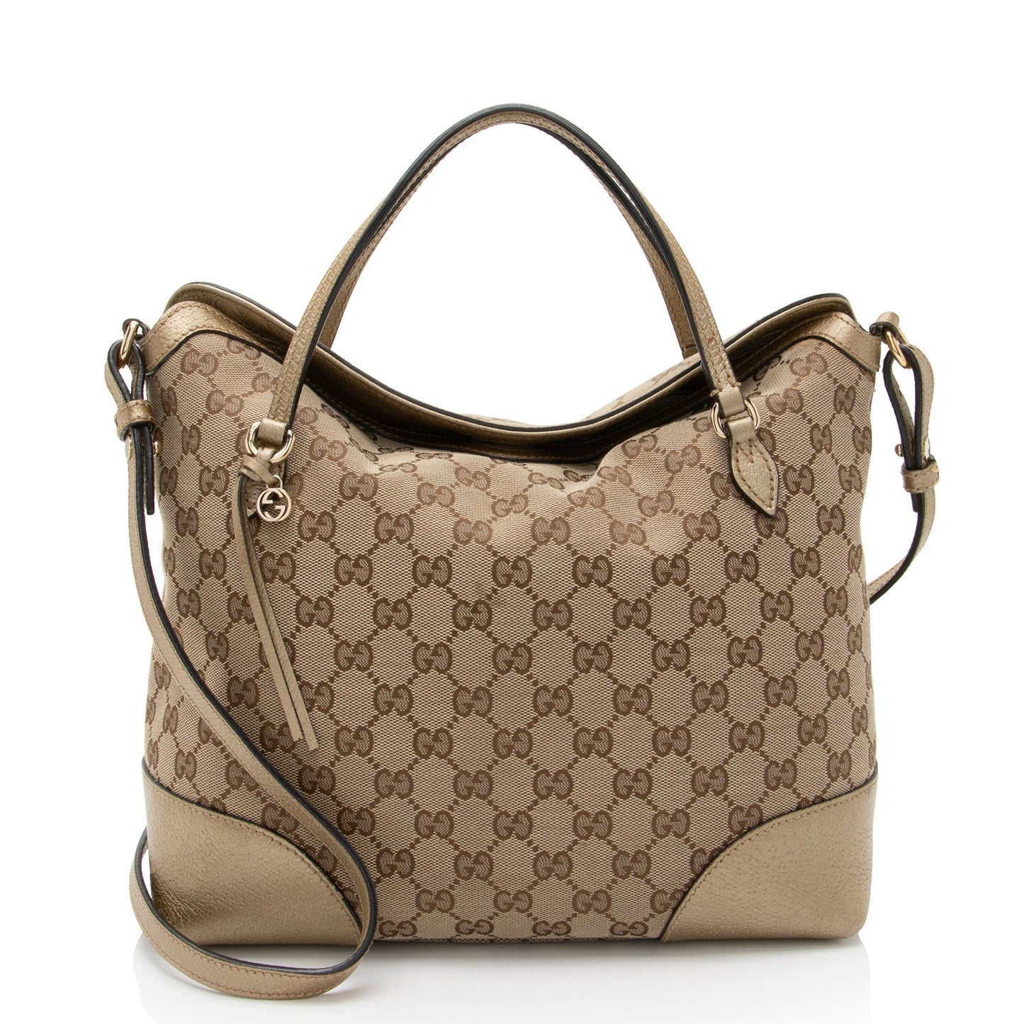 Gucci GG Bree SHF-9TFhBr Leather Canvas Beige Gold Tote Bag