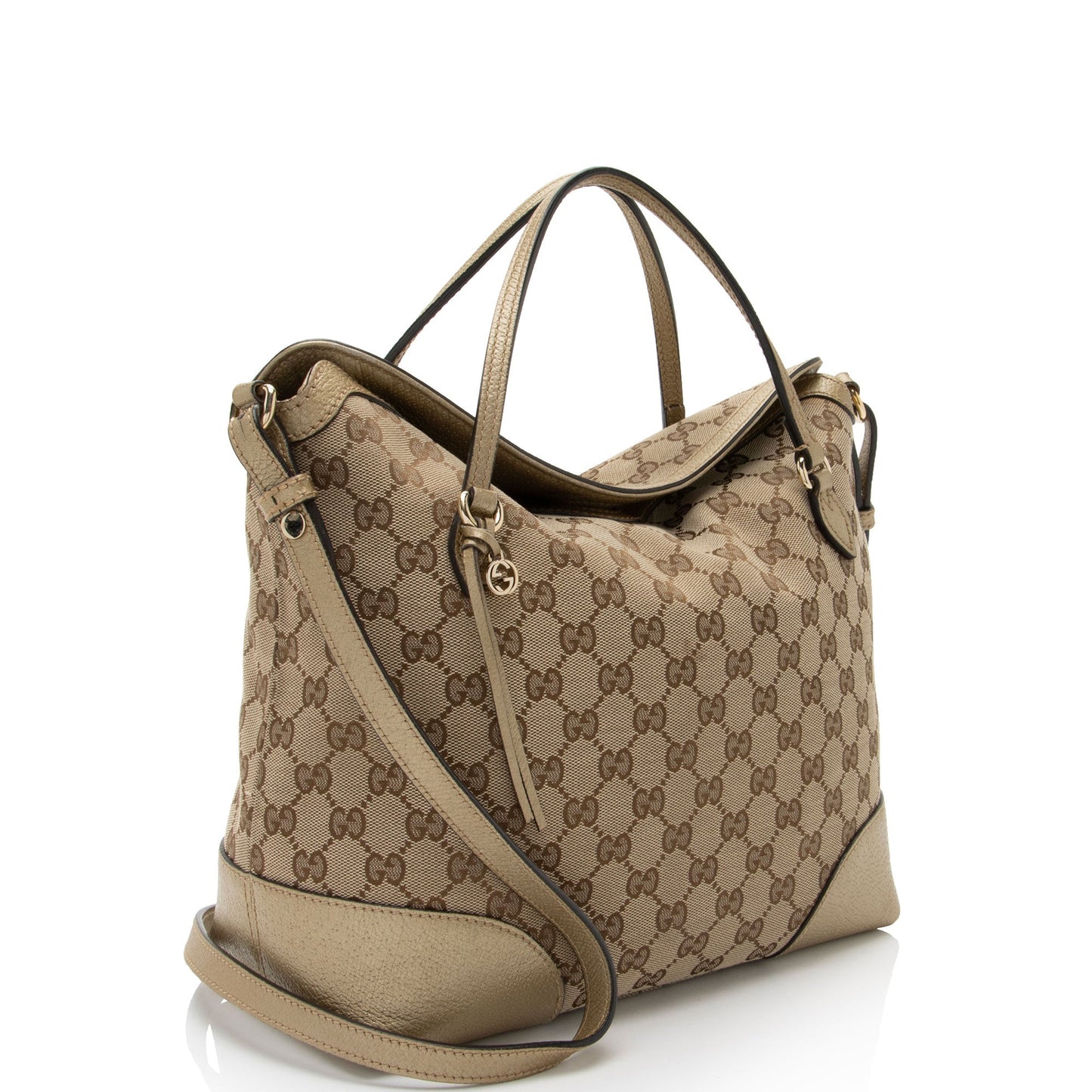 Gucci GG Bree SHF-9TFhBr Leather Canvas Beige Gold Tote Bag