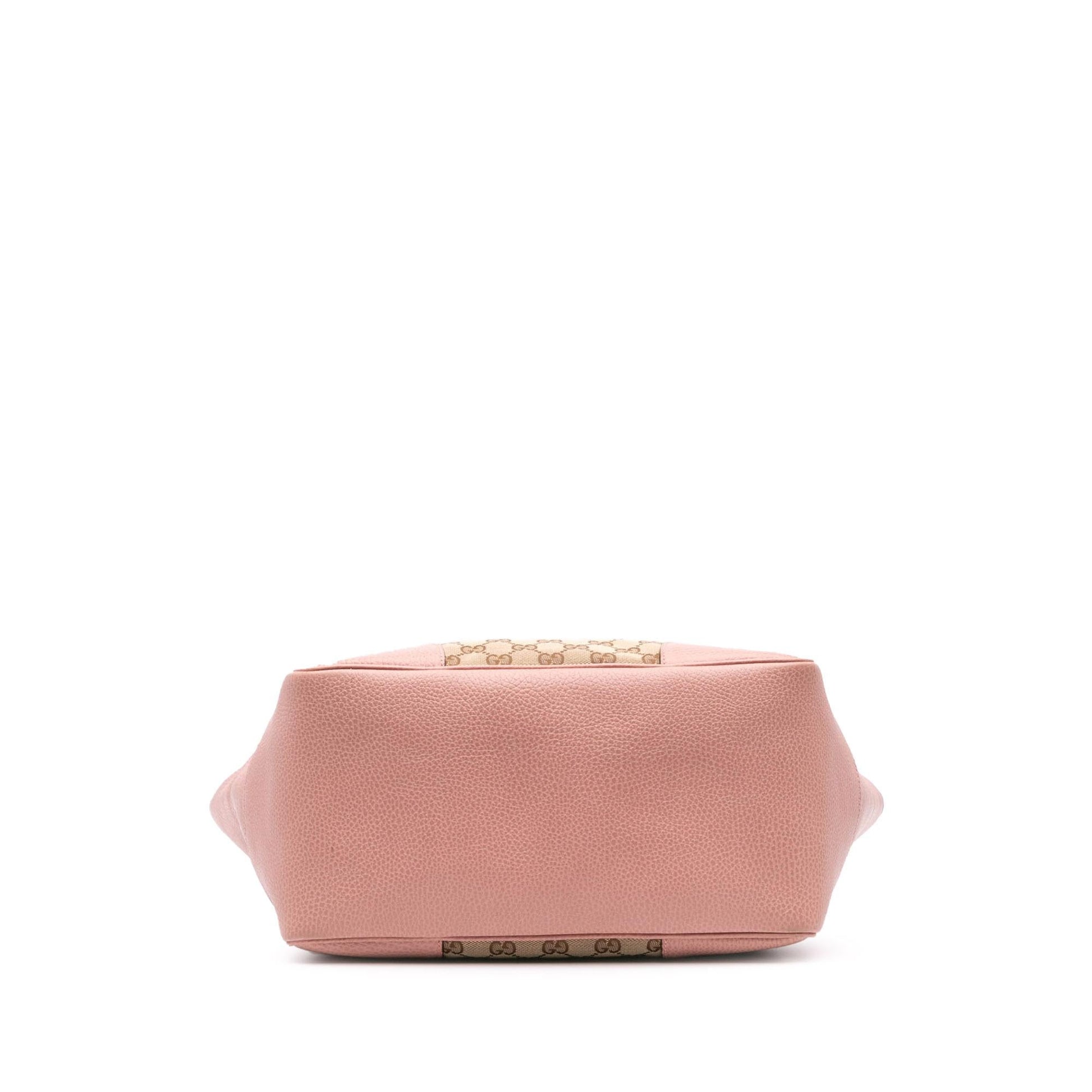 Gucci GG Bree Canvas Calf Brown Pink Tote Bag