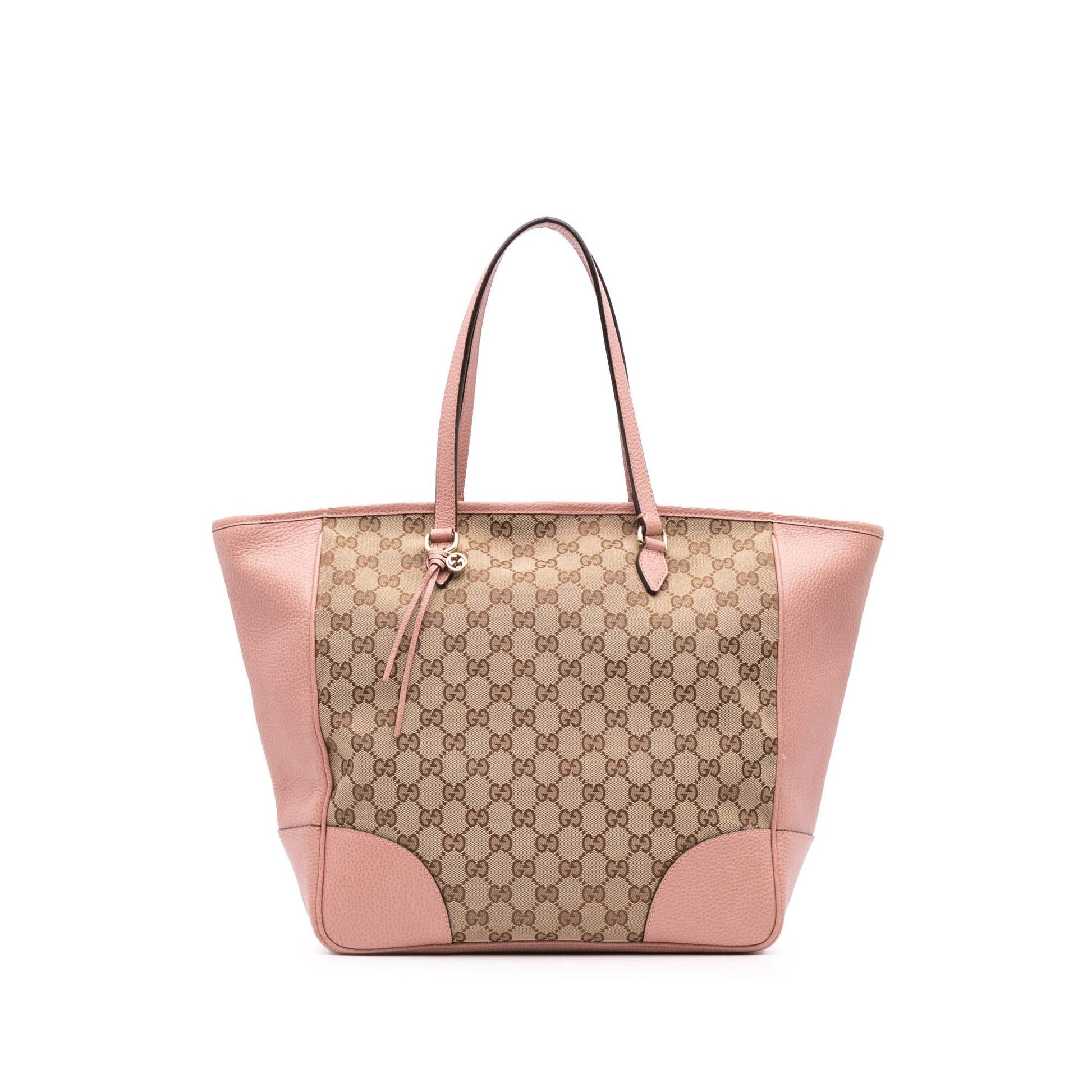 Gucci GG Bree Canvas Calf Brown Pink Tote Bag