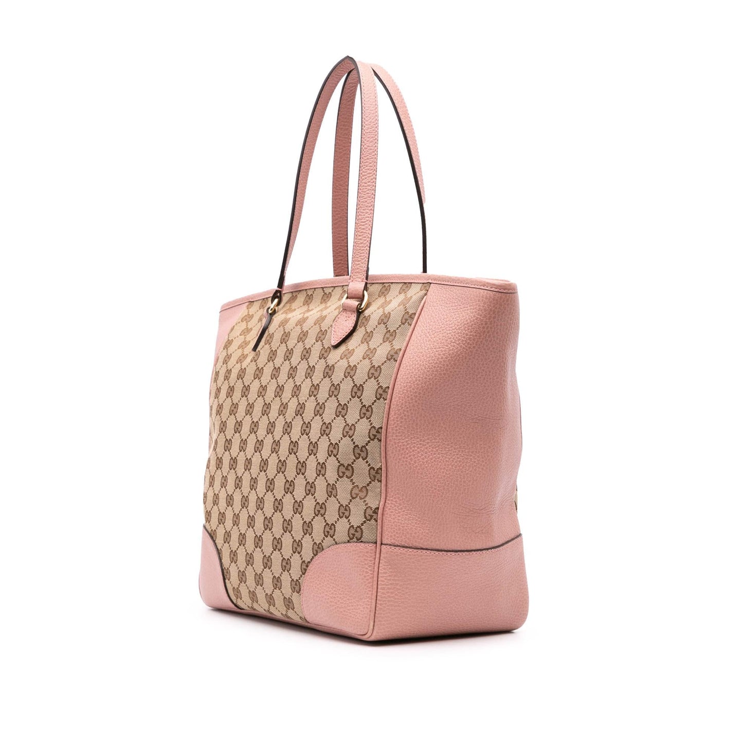 Gucci GG Bree Canvas Calf Brown Pink Tote Bag