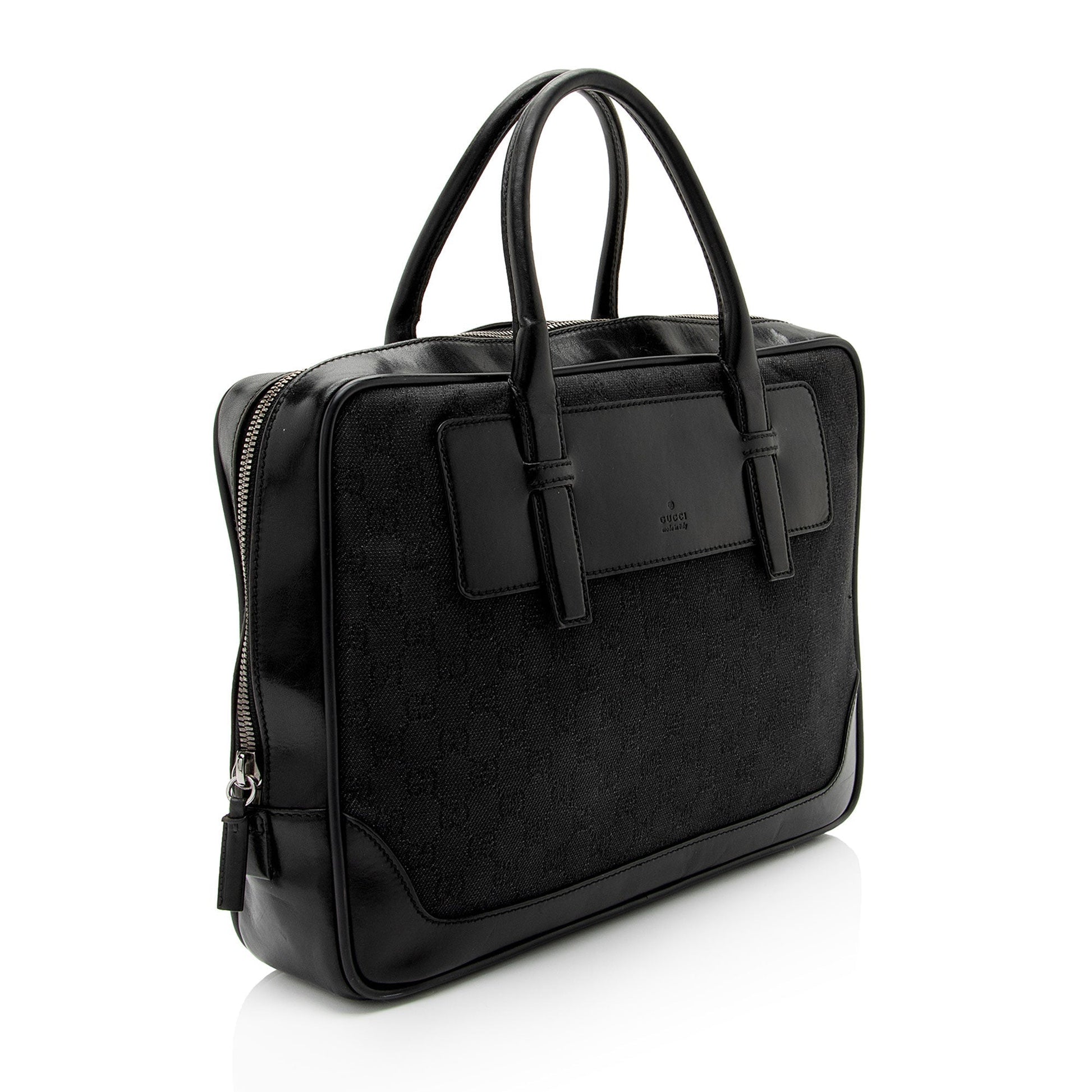 Gucci GG Briefcase Leather Canvas Black Travel Bag