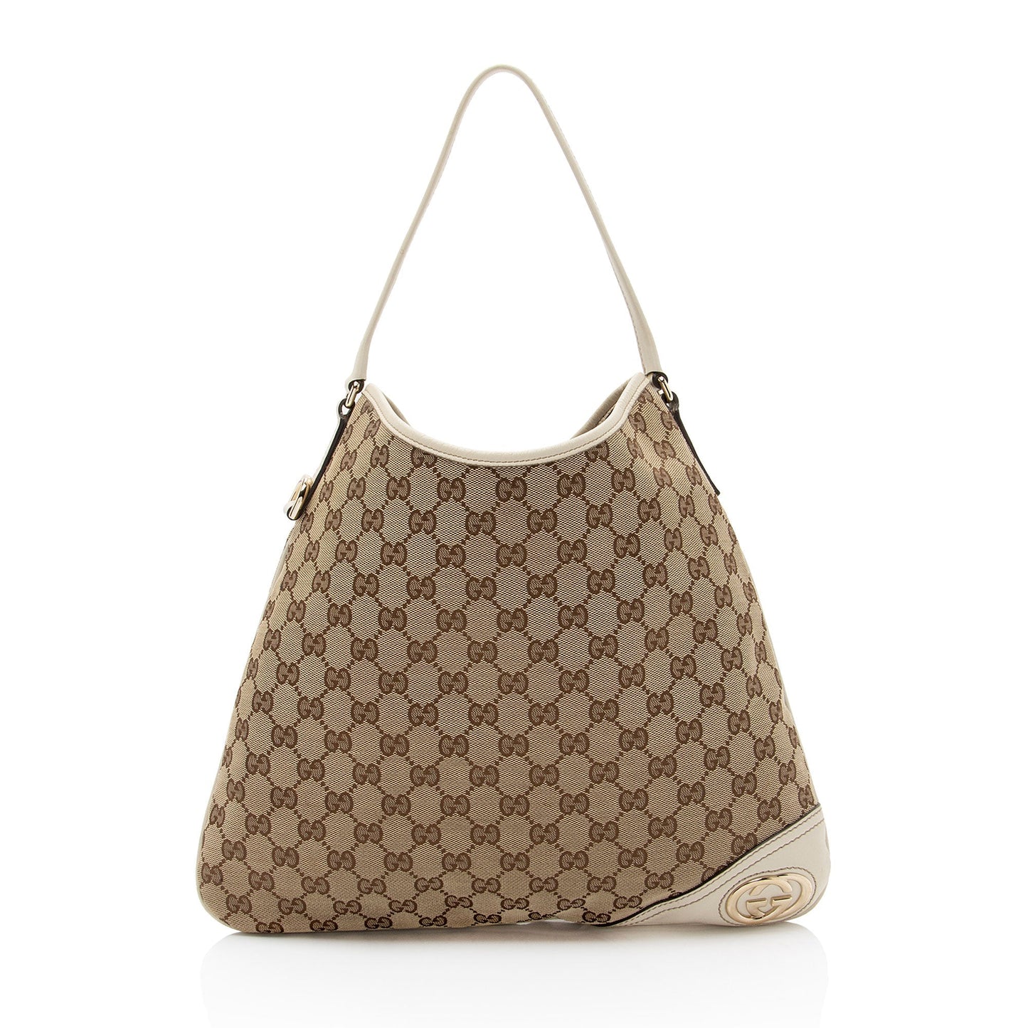 Gucci GG Britt SHF-puVAWm Leather Canvas White Brown Shoulder Bag
