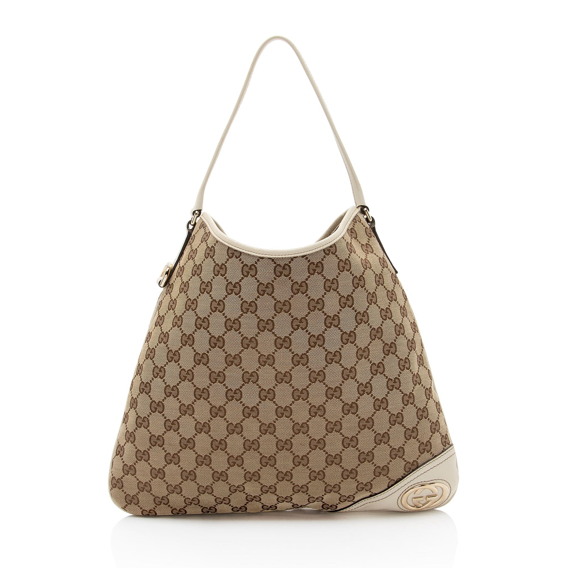 Gucci GG Britt SHF-puVAWm Leather Canvas White Brown Shoulder Bag
