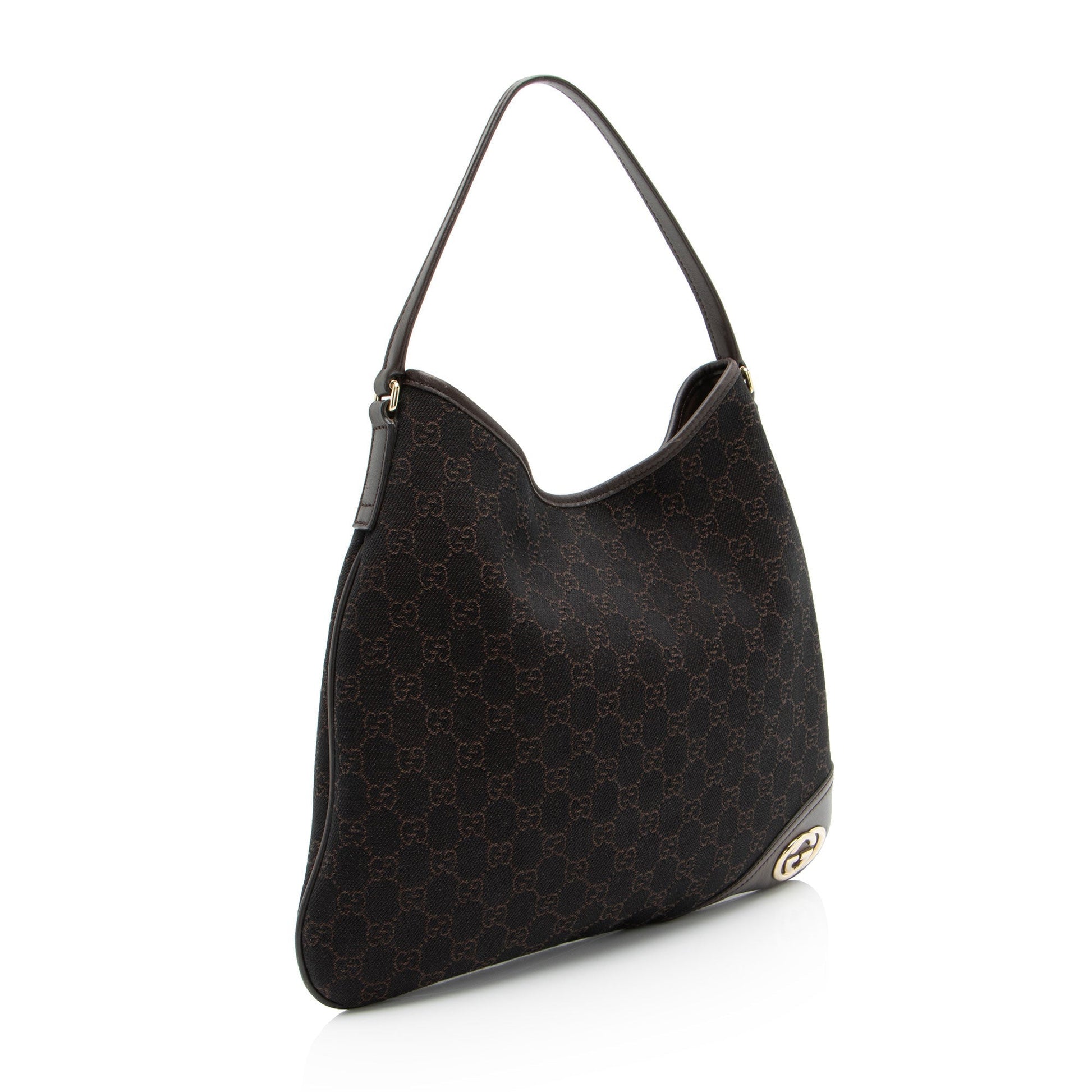 Gucci GG Britt SHF-9NPGMO Leather Canvas Black Medium Shoulder Bag