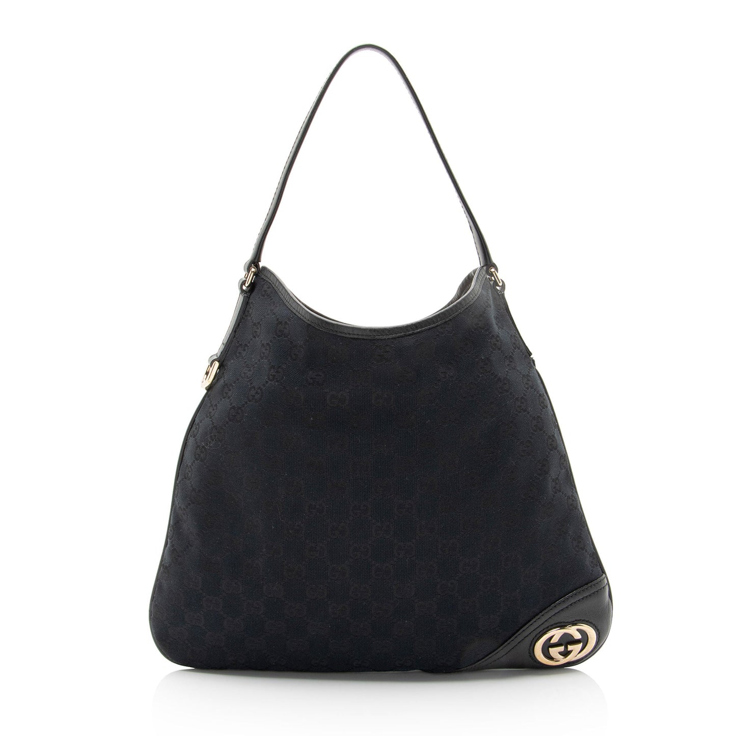 Gucci GG Britt Leather Canvas Black Medium Shoulder Bag
