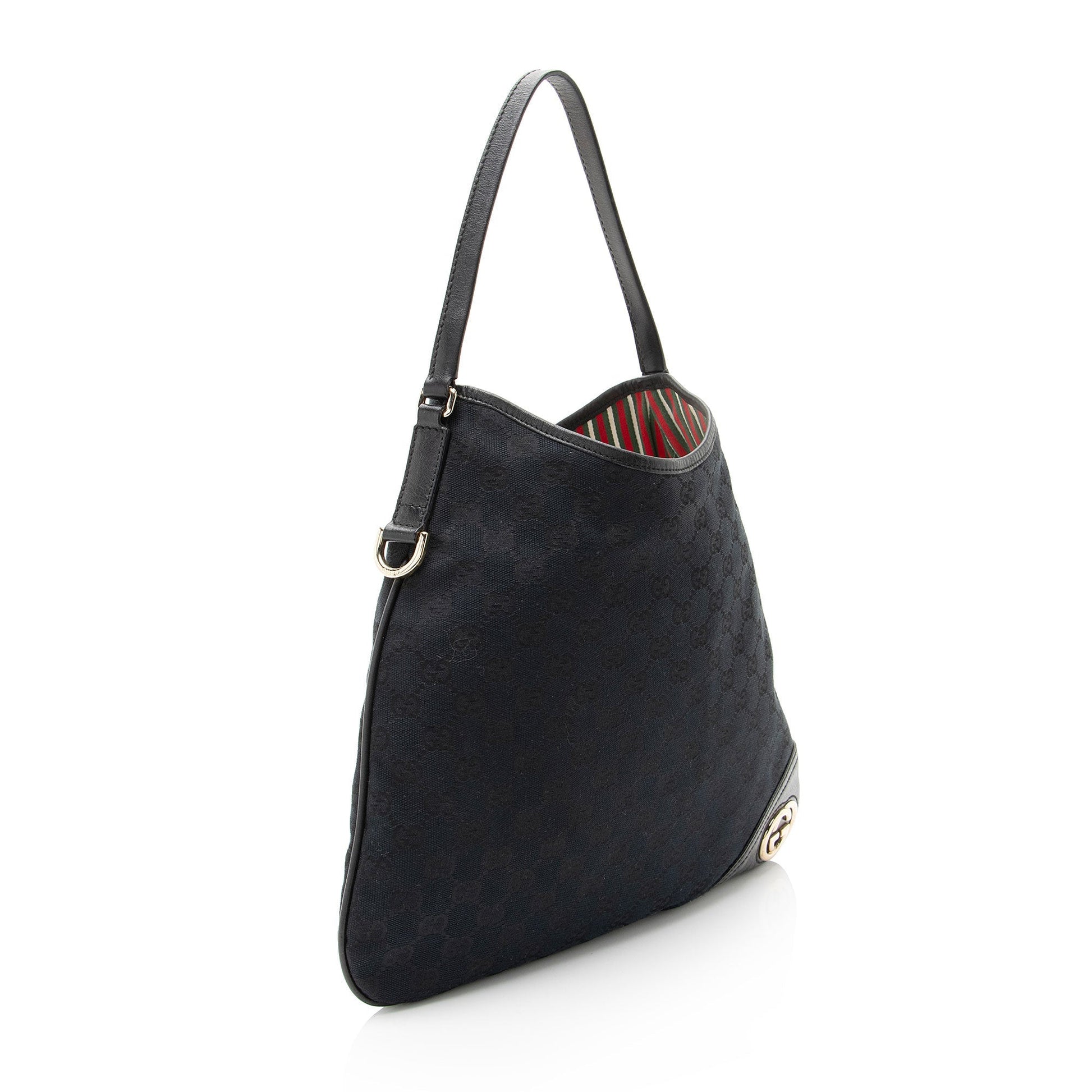Gucci GG Britt Leather Canvas Black Medium Shoulder Bag