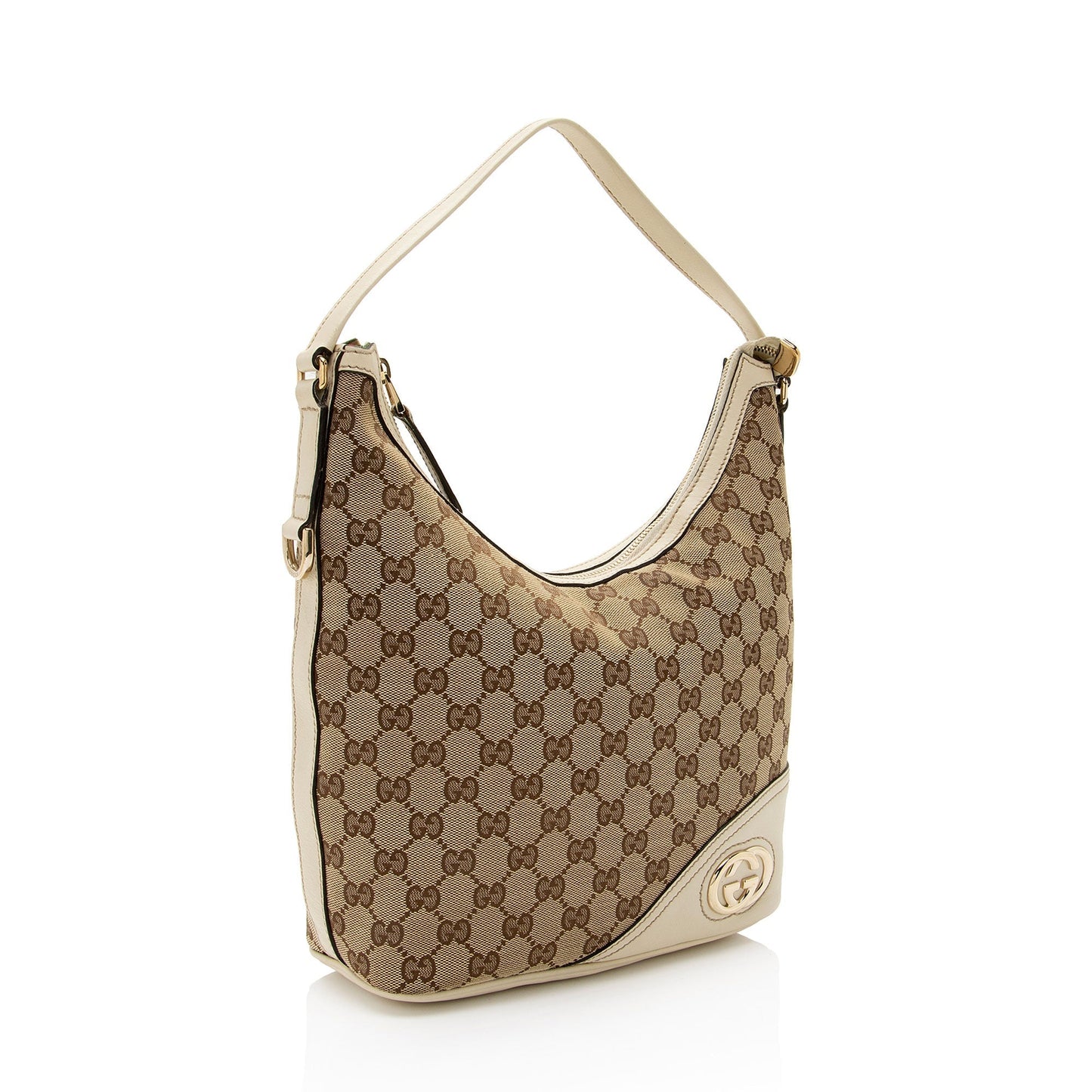 Gucci GG Britt SHF-rmQ8Ul Leather Canvas White Beige Shoulder Bag