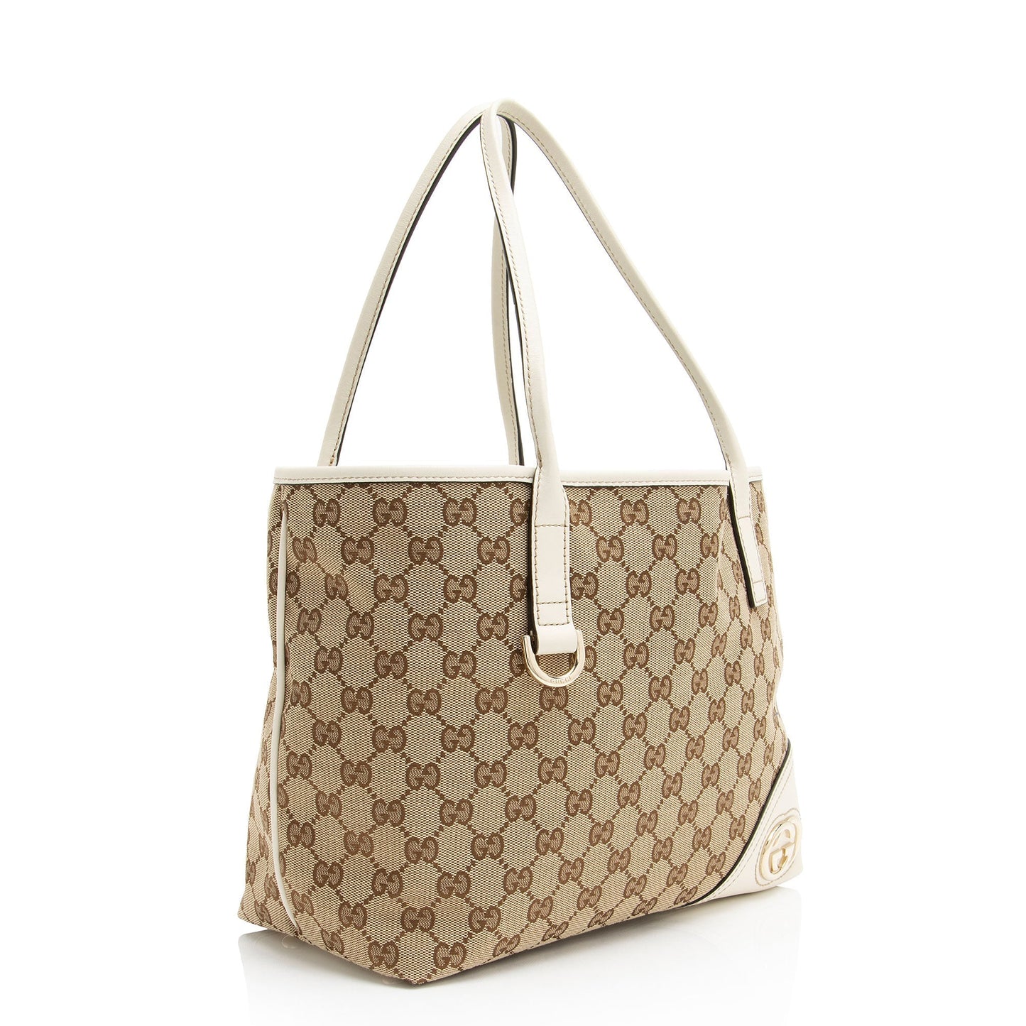 Gucci GG Britt Leather Canvas White Beige Tote Bag
