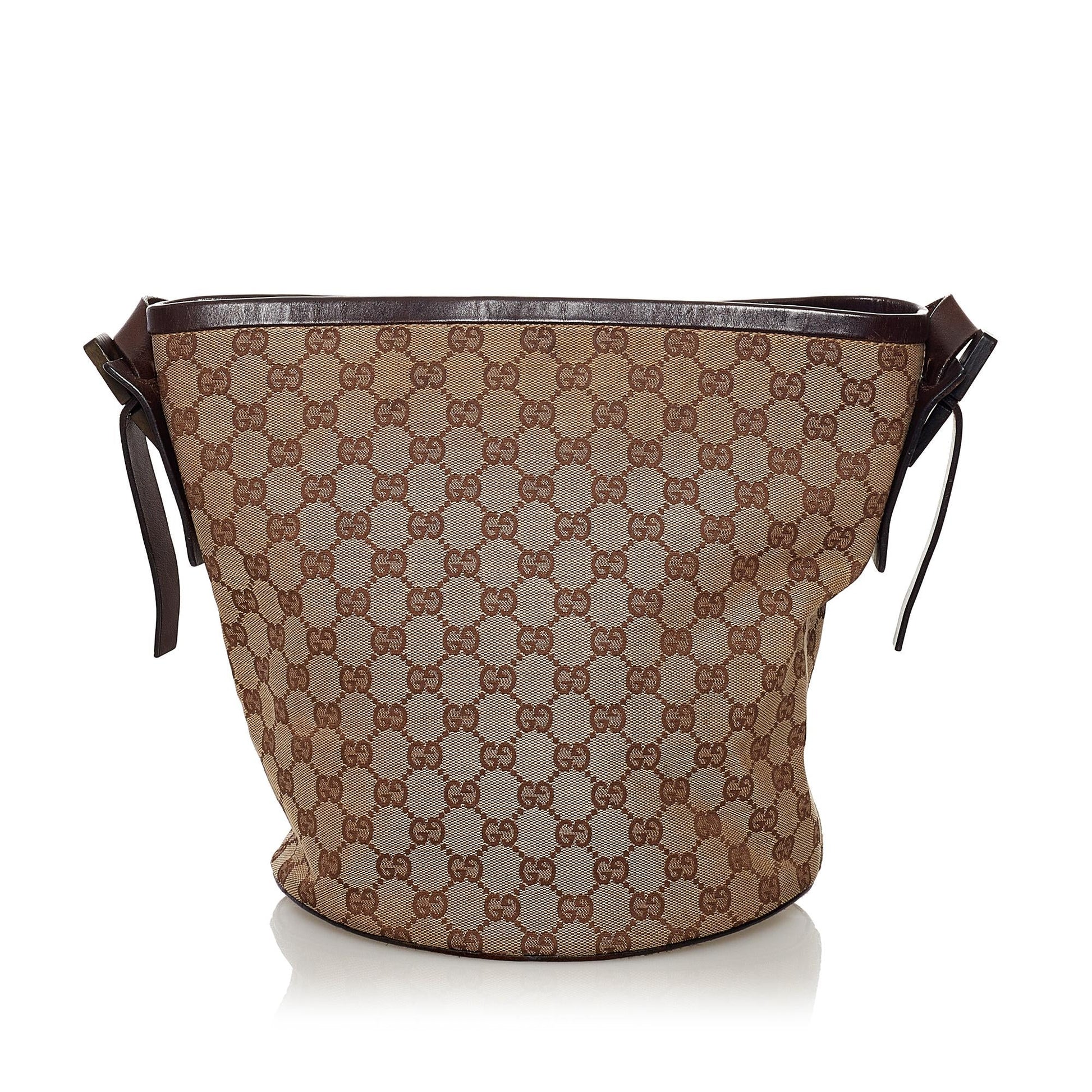 Gucci GG SHG Canvas Black Brown Bucket Shoulder Bag