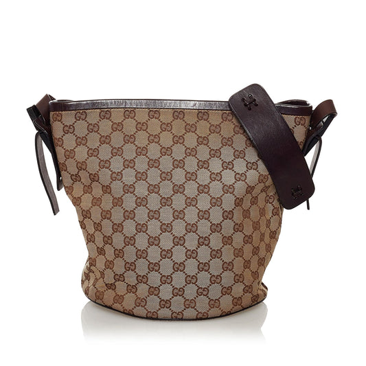 Gucci GG SHG Canvas Black Brown Bucket Shoulder Bag