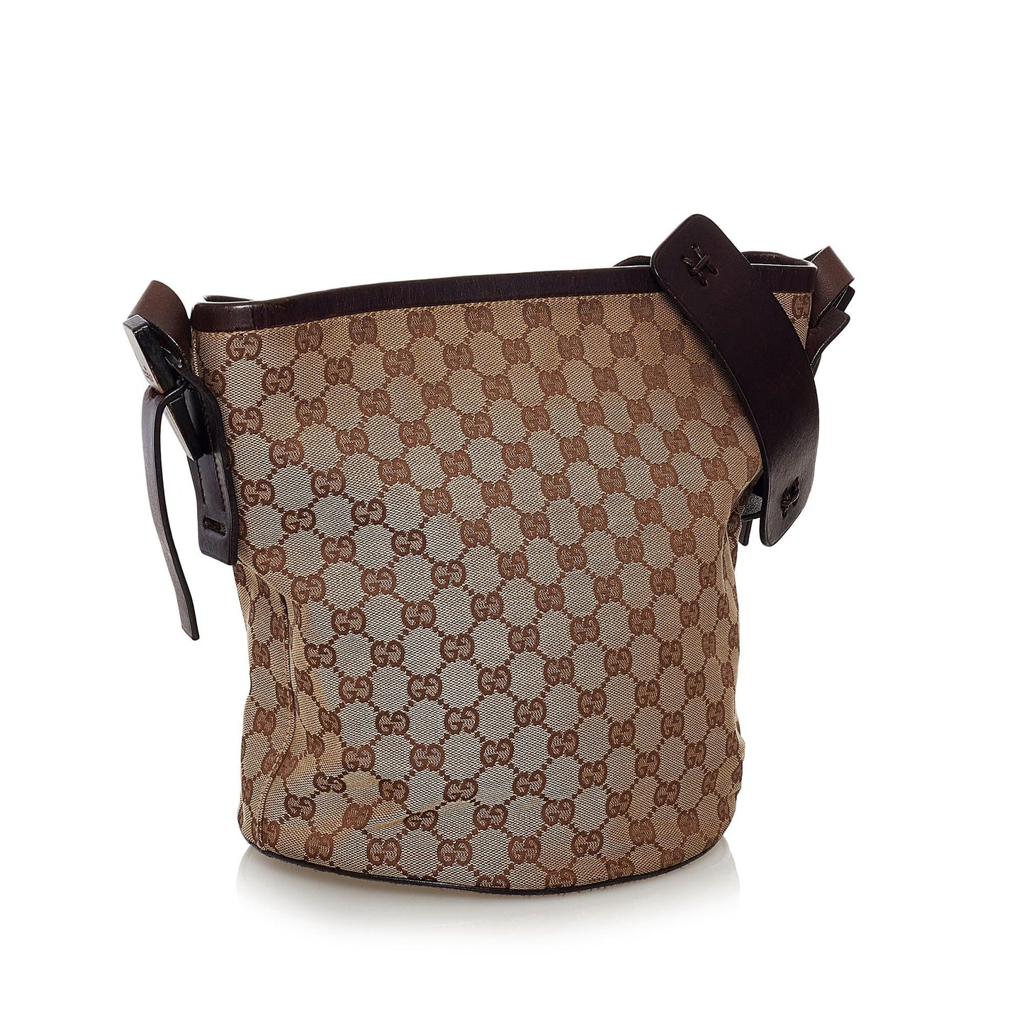 Gucci GG SHG Canvas Black Brown Bucket Shoulder Bag
