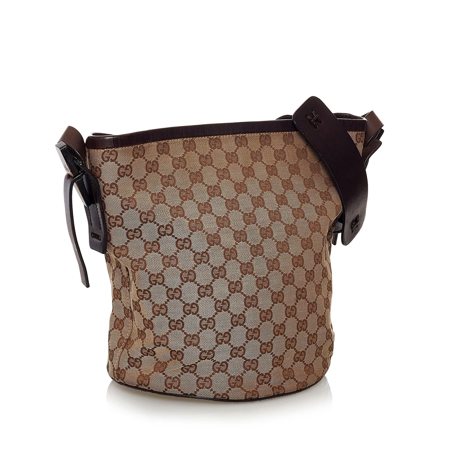 Gucci GG SHG Canvas Black Brown Bucket Shoulder Bag
