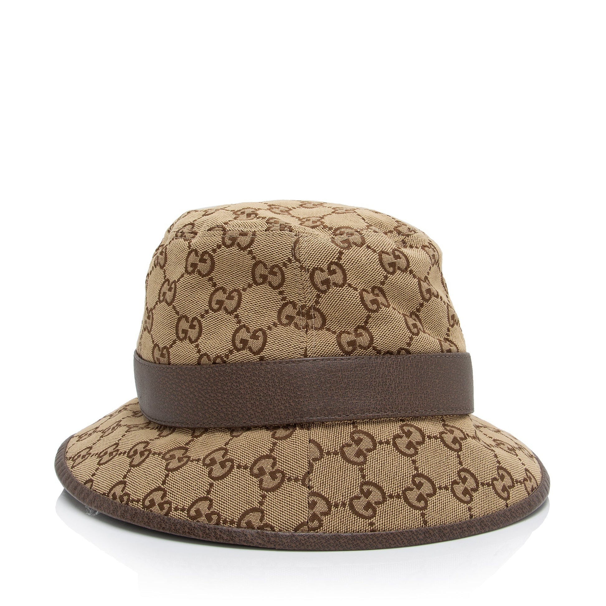 Gucci GG Bucket Hat - Size Leather Canvas Brown Beige Bucket Bag
