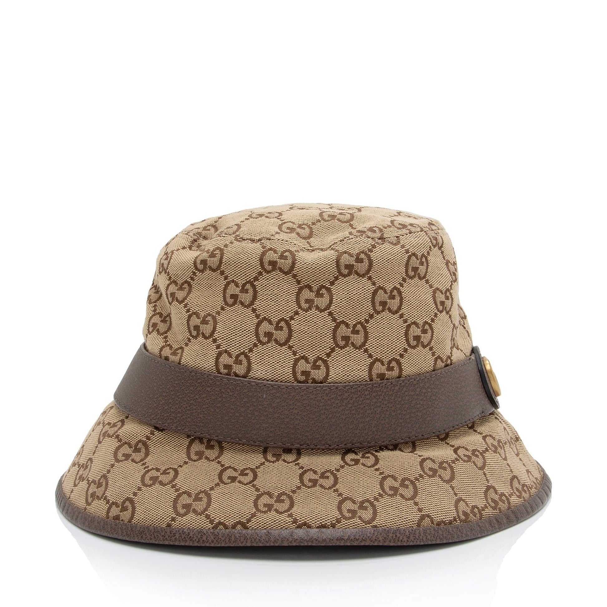 Gucci GG Bucket Hat - Size Leather Canvas Brown Beige Bucket Bag