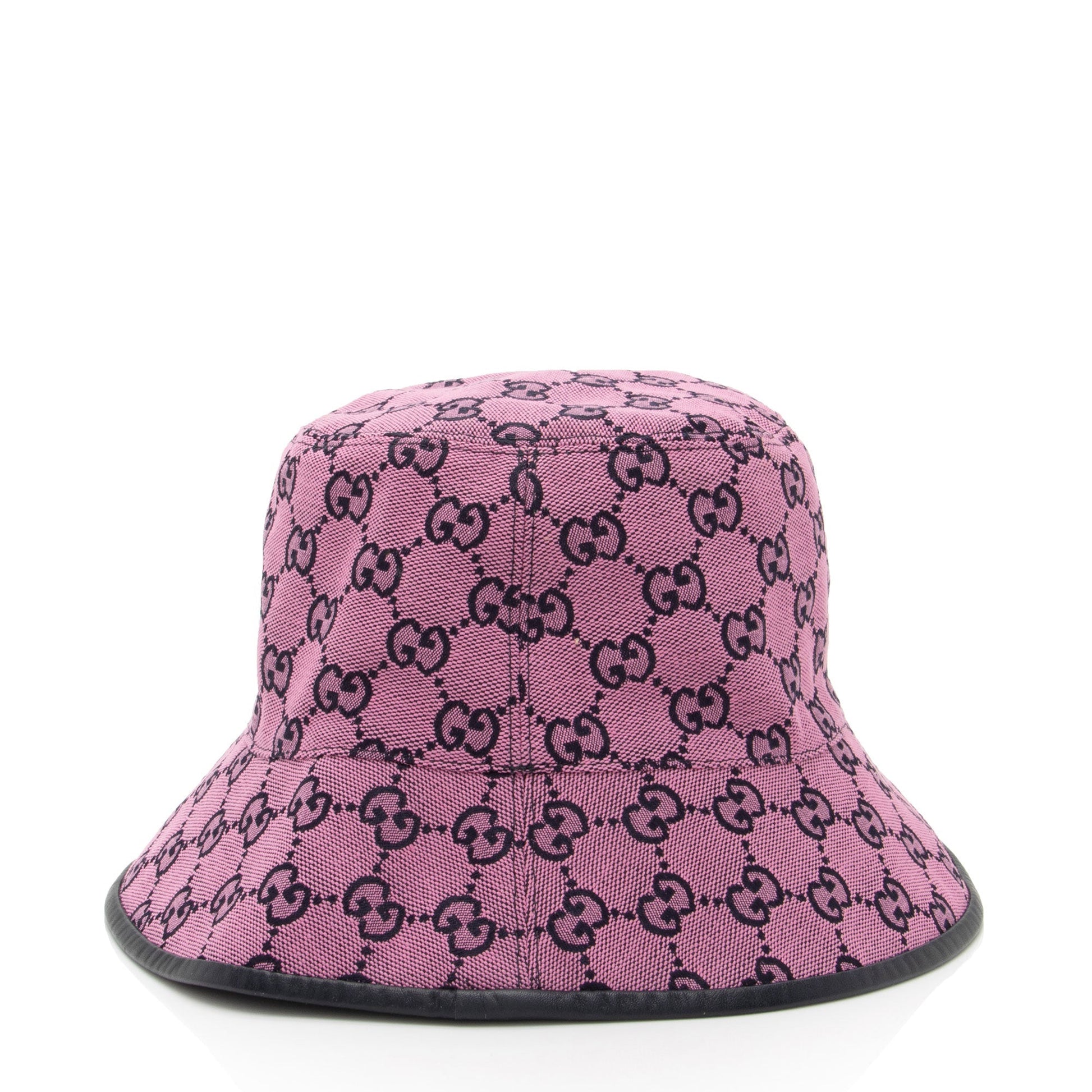 Gucci GG Bucket Hat - Size Leather Canvas Black Pink Bucket Bag