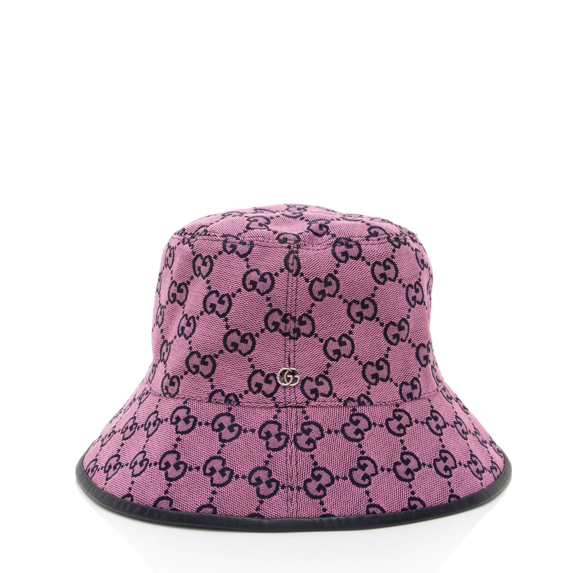 Gucci GG Bucket Hat - Size Leather Canvas Black Pink Bucket Bag
