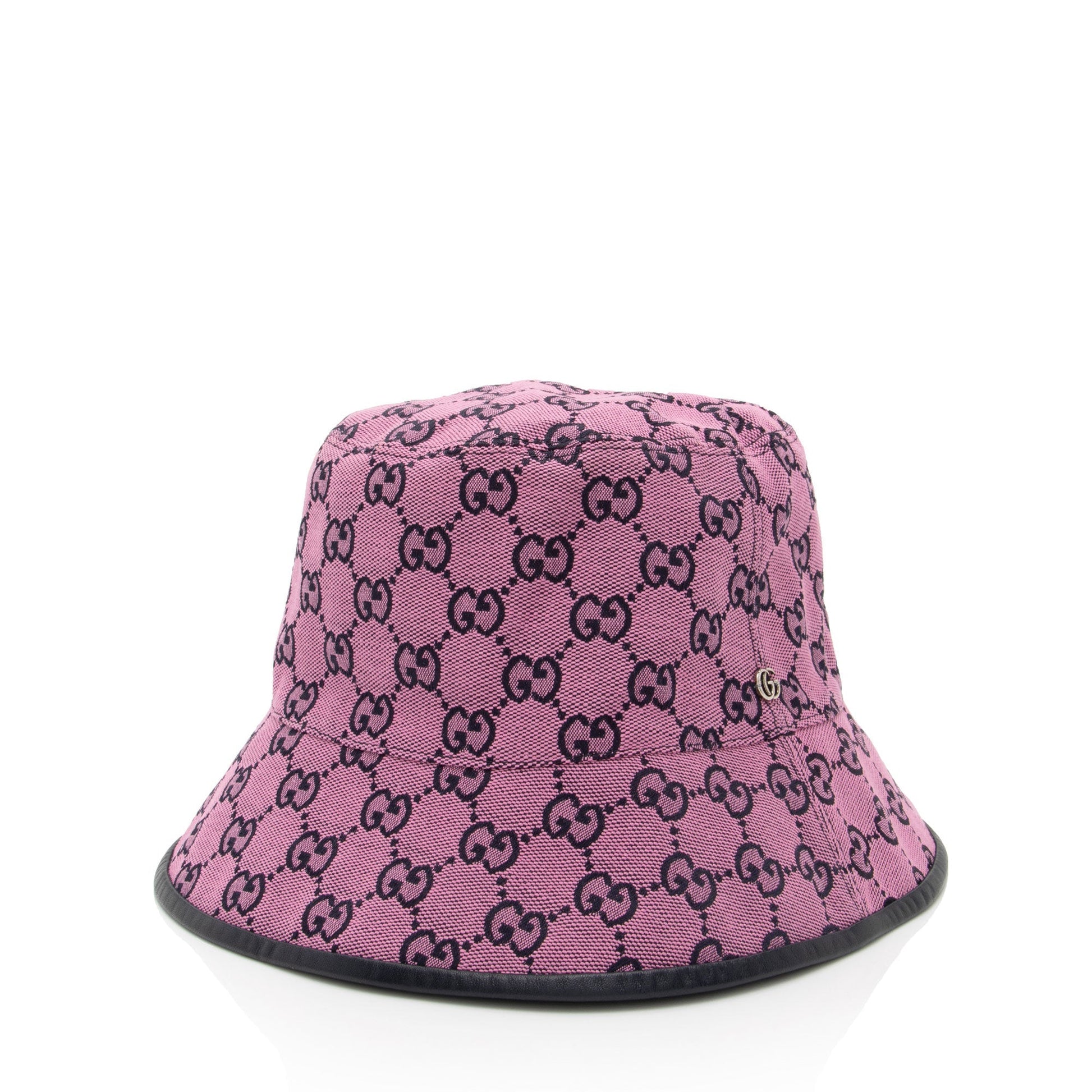 Gucci GG Bucket Hat - Size Leather Canvas Black Pink Bucket Bag