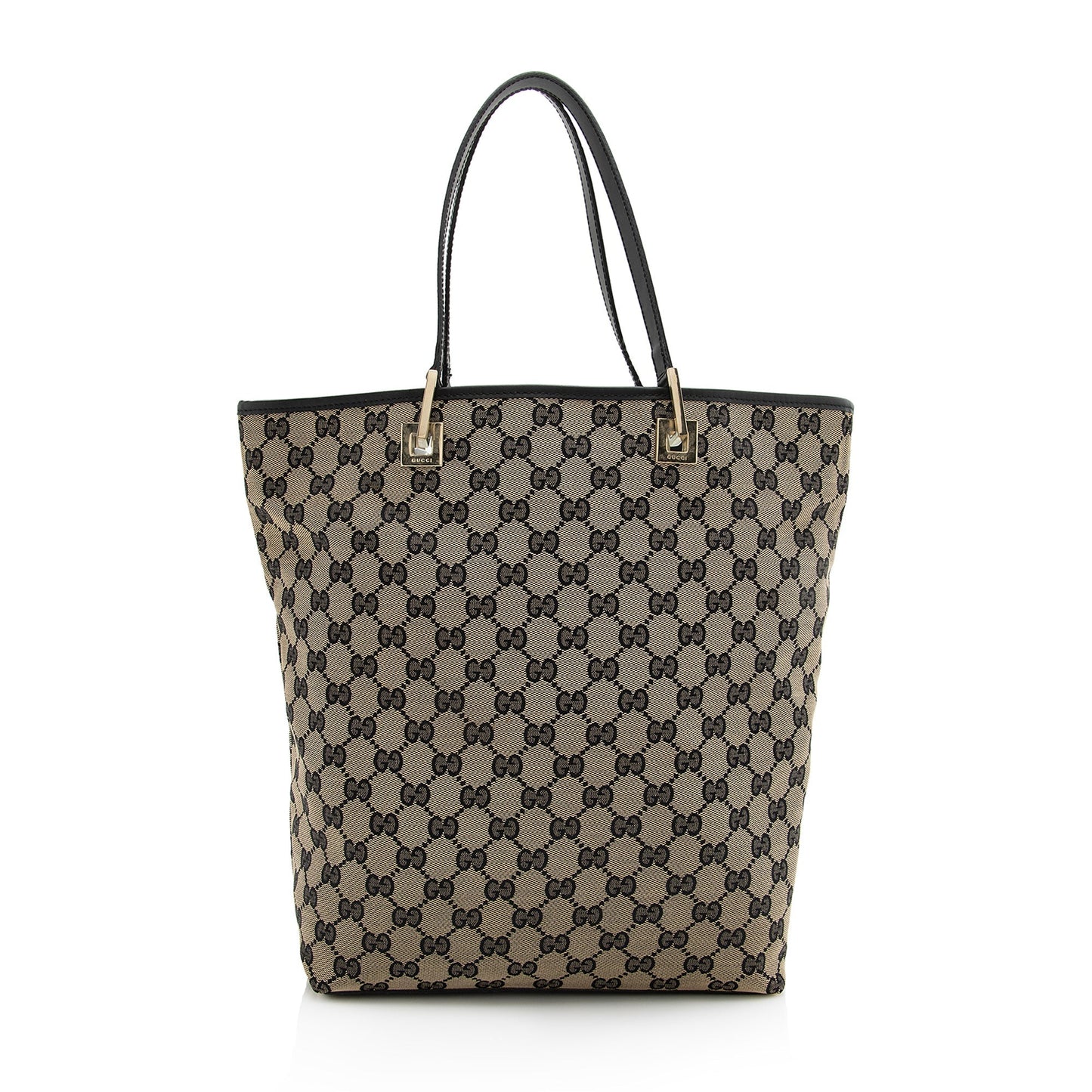 Gucci GG Bucket SHF Leather Canvas Black Beige Tote Bag