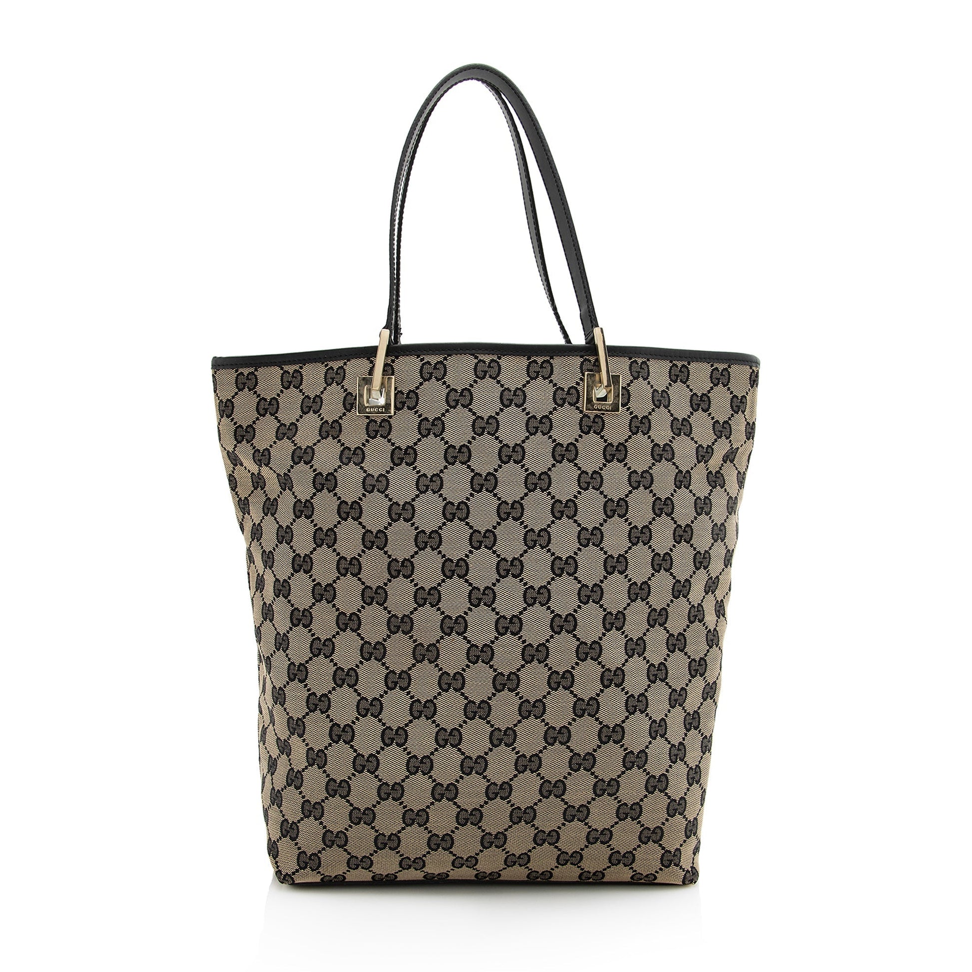 Gucci GG Bucket SHF Leather Canvas Black Beige Tote Bag